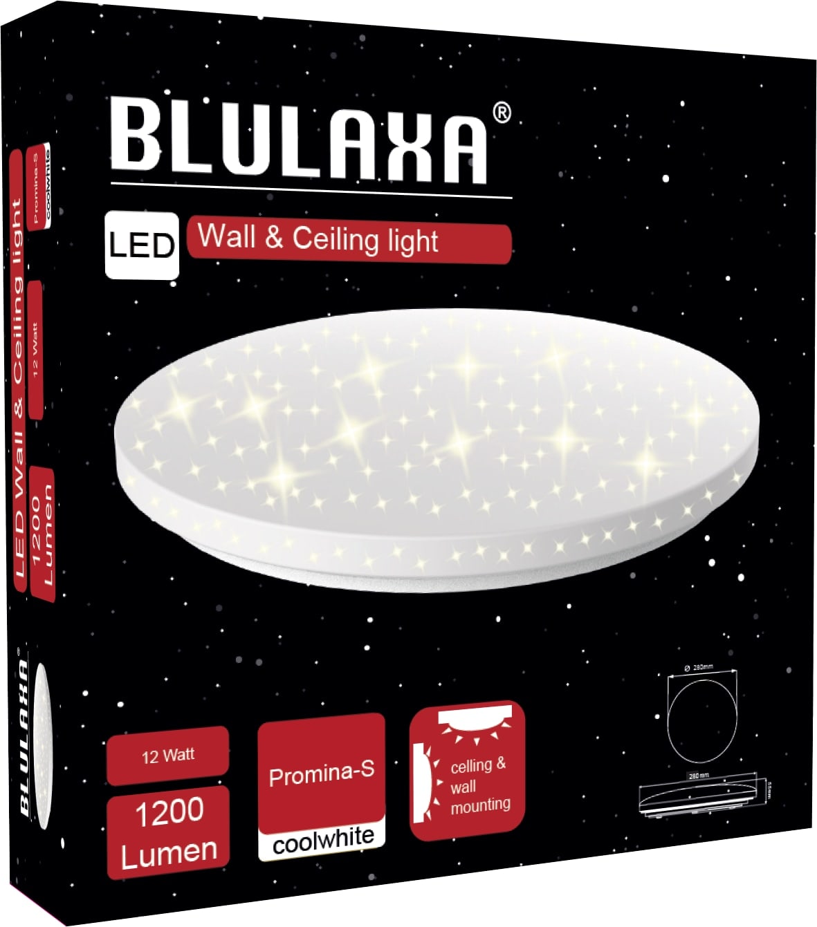 BLULAXA LED Wand-Deckenleuchte Promina-S, Sternenhimmel, 12 W,4000 K, 1200 lm, IP20, neutralweiß BLULAXA LED Wand-Deckenleuchte Promina-S, Sternenhimmel, 12 W,4000 K, 1200 lm, IP20, neutralweiß