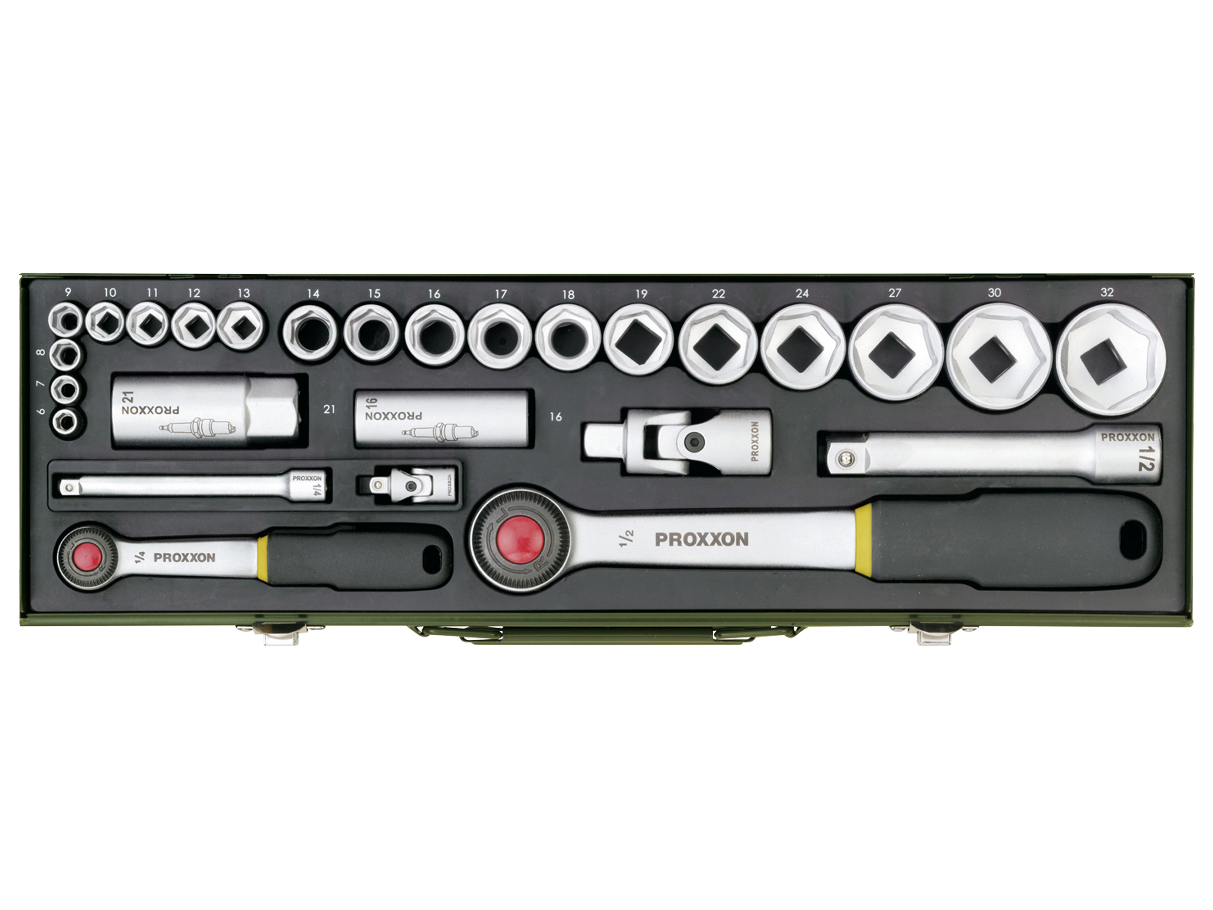 PROXXON PKW-Steckschlüsselsatz mit 1/4"- und 1/2"-Ratsche, 23020, 27-teilig PROXXON PKW-Steckschlüsselsatz mit 1/4"- und 1/2"-Ratsche, 23020, 27-teilig