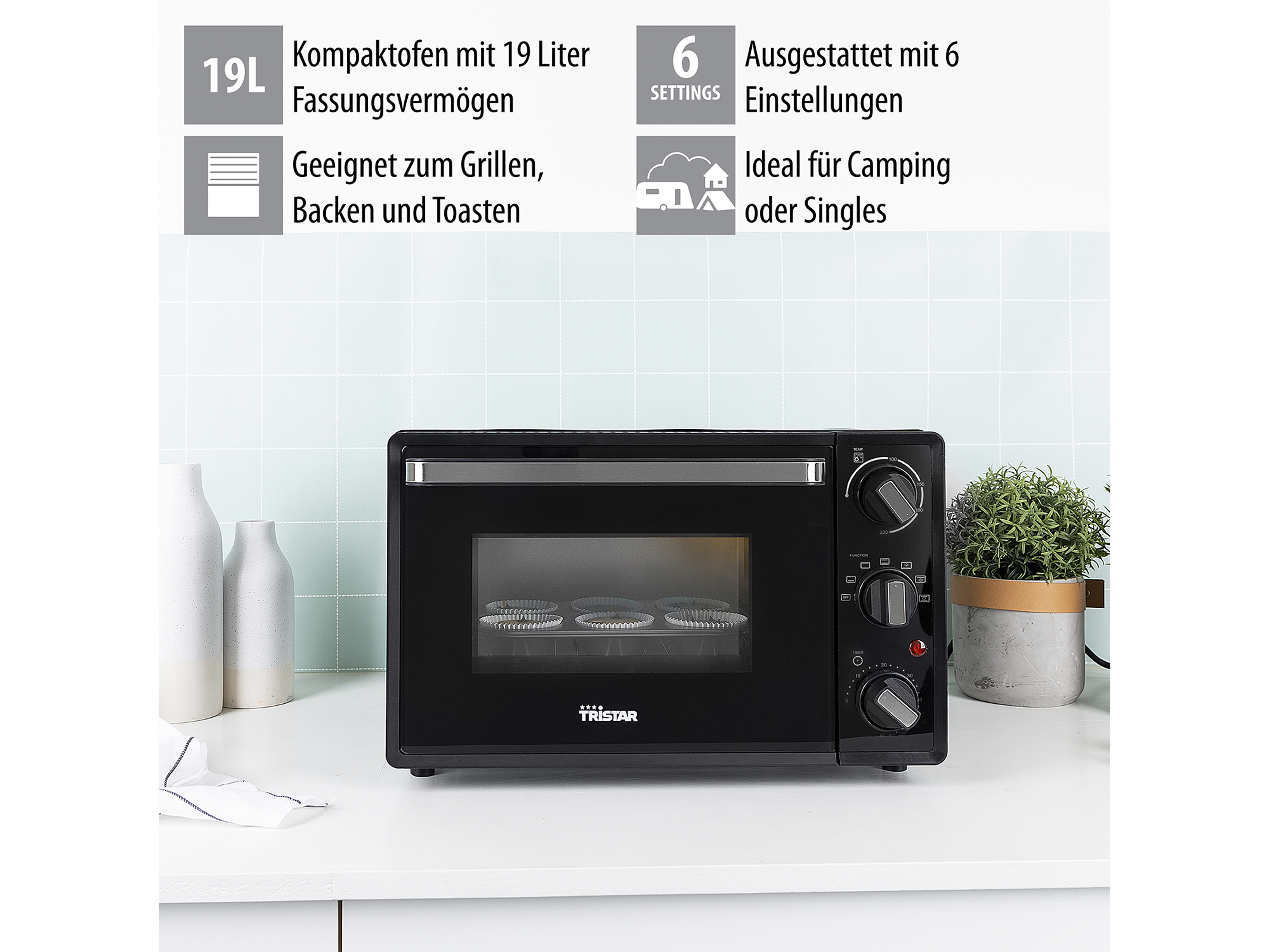 TRISTAR Mini-Backofen OV-3622, 19 L, 800 W, Heißluft, schwarz TRISTAR Mini-Backofen OV-3622, 19 L, 800 W, Heißluft, schwarz