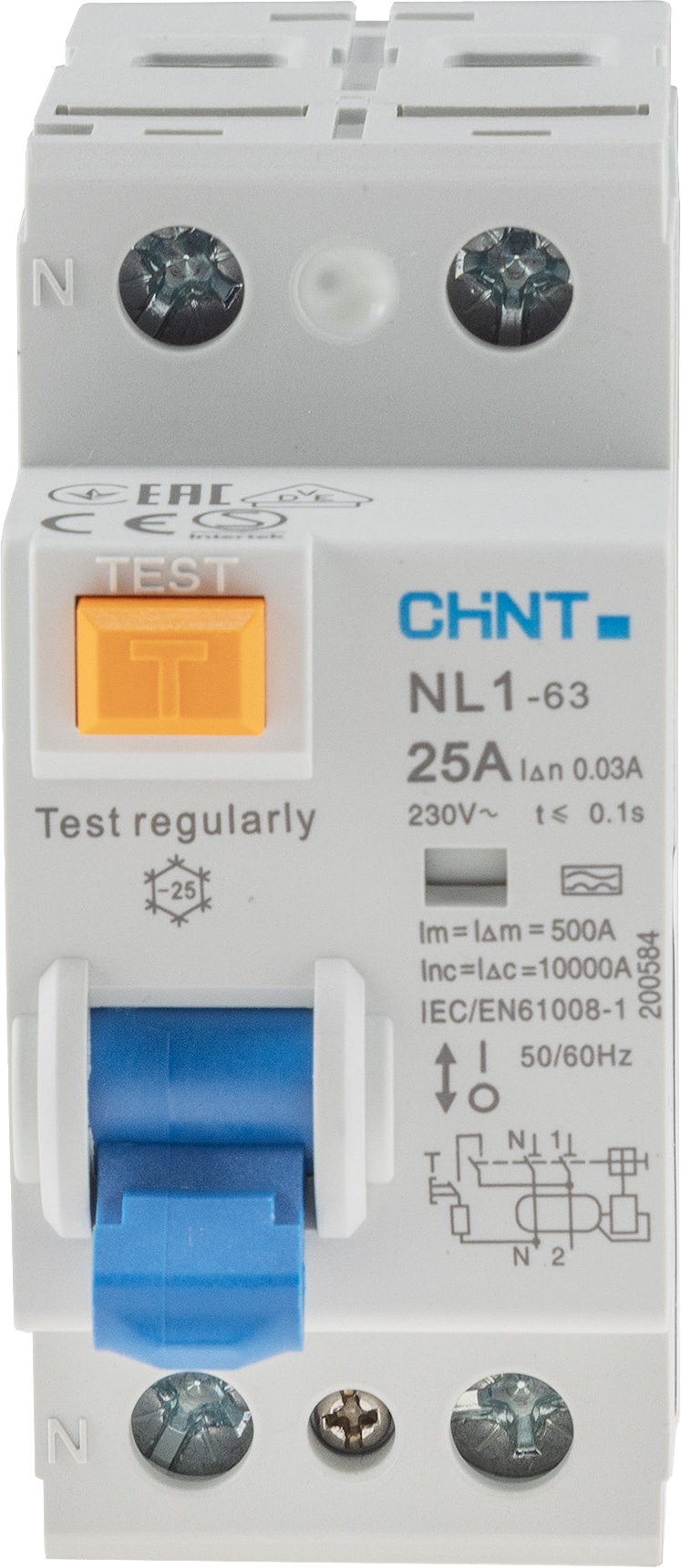 CHINT FI Fehlerstrom-Schutzschalter 23851, 30mA, 25 A, 2-polig CHINT FI Fehlerstrom-Schutzschalter 23851, 30mA, 25 A, 2-polig