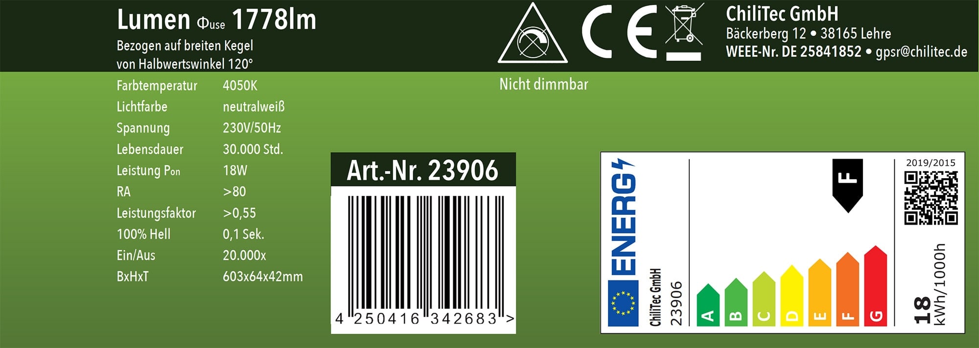 CHILITEC LED-Unterbauleuchte Arusha, EEK: F, 18 W, 1778 lm, 60 cm, weiß CHILITEC LED-Unterbauleuchte Arusha, EEK: F, 18 W, 1778 lm, 60 cm, weiß