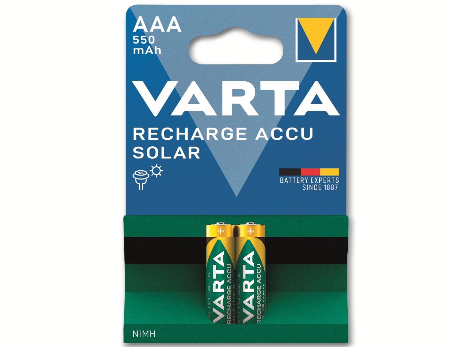 VARTA Akku NiMH, Micro, AAA, HR03, 1.2V/550mAh, Solar, 2er Pack VARTA Akku NiMH, Micro, AAA, HR03, 1.2V/550mAh, Solar, 2er Pack