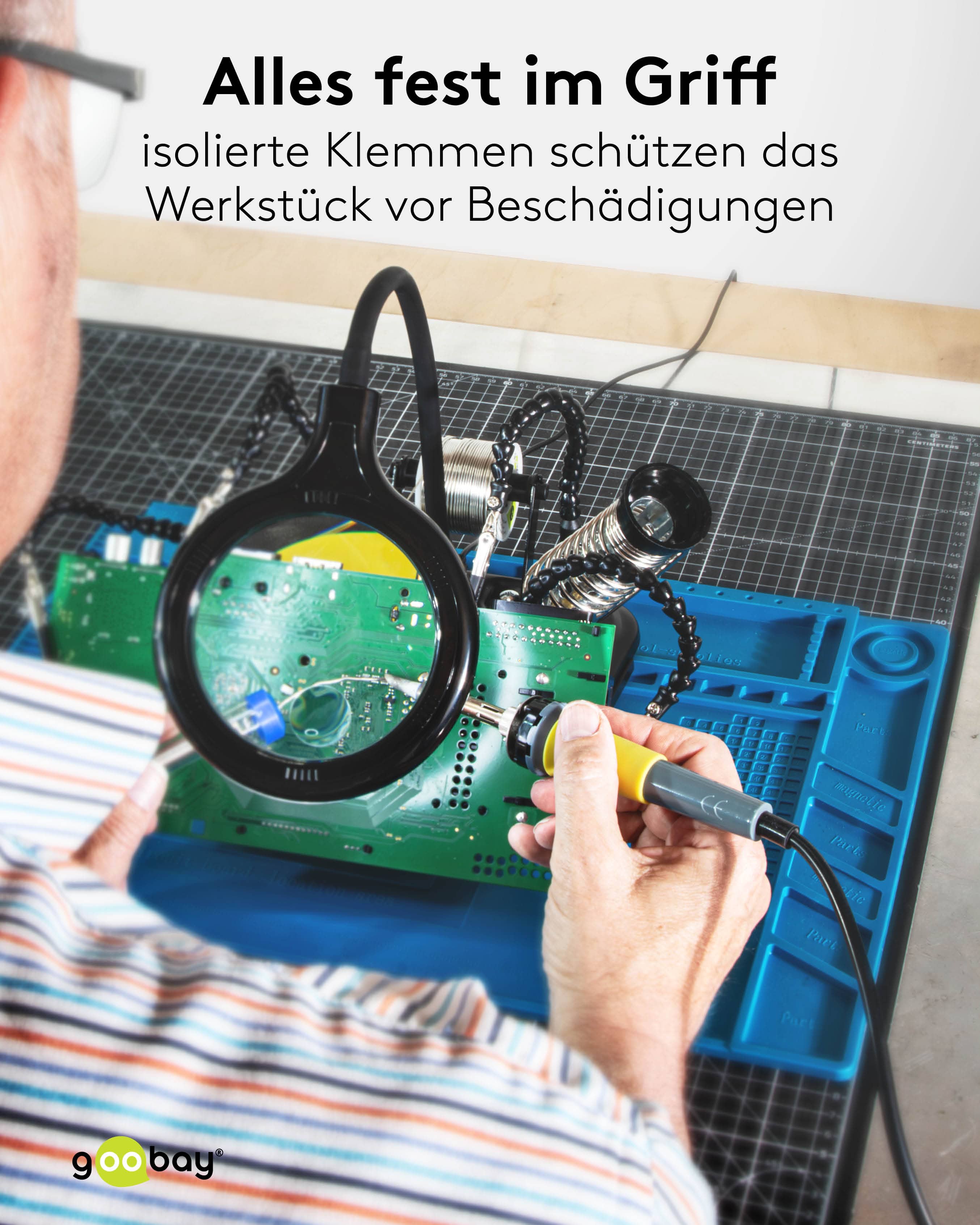GOOBAY Löthilfe, 76558, mit Lupenleuchte und Schwanenhals-Armen GOOBAY Löthilfe, 76558, mit Lupenleuchte und Schwanenhals-Armen