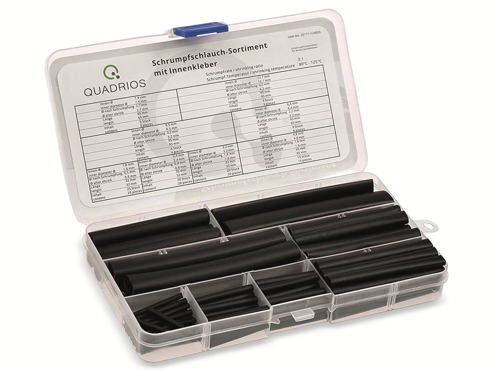 QUADRIOS Schrumpfschlauch-Set, 201711CA003, 3:1, Schwarz, PE, mit Innenkleber QUADRIOS Schrumpfschlauch-Set, 201711CA003, 3:1, Schwarz, PE, mit Innenkleber