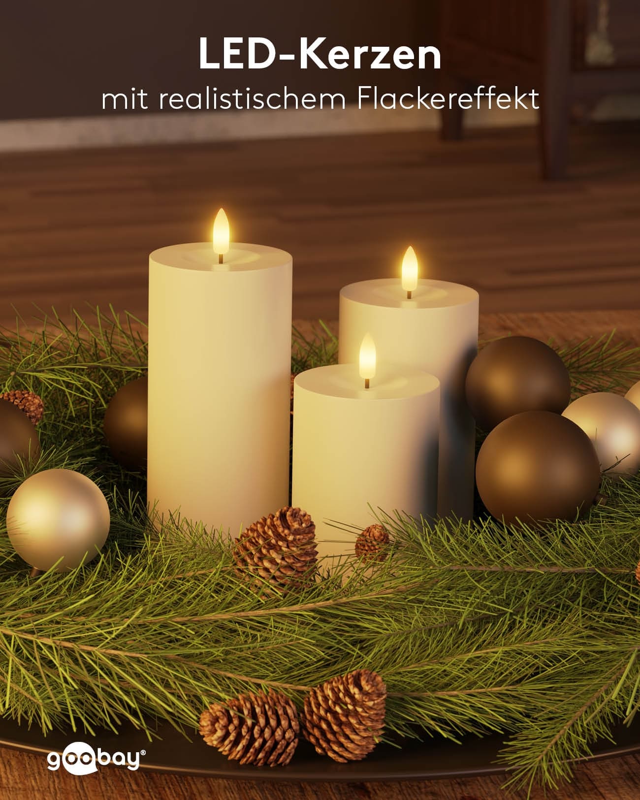 GOOBAY LED-Kerzen 64786, 3er Set, mit Fernbedienung, warmweiß GOOBAY LED-Kerzen 64786, 3er Set, mit Fernbedienung, warmweiß