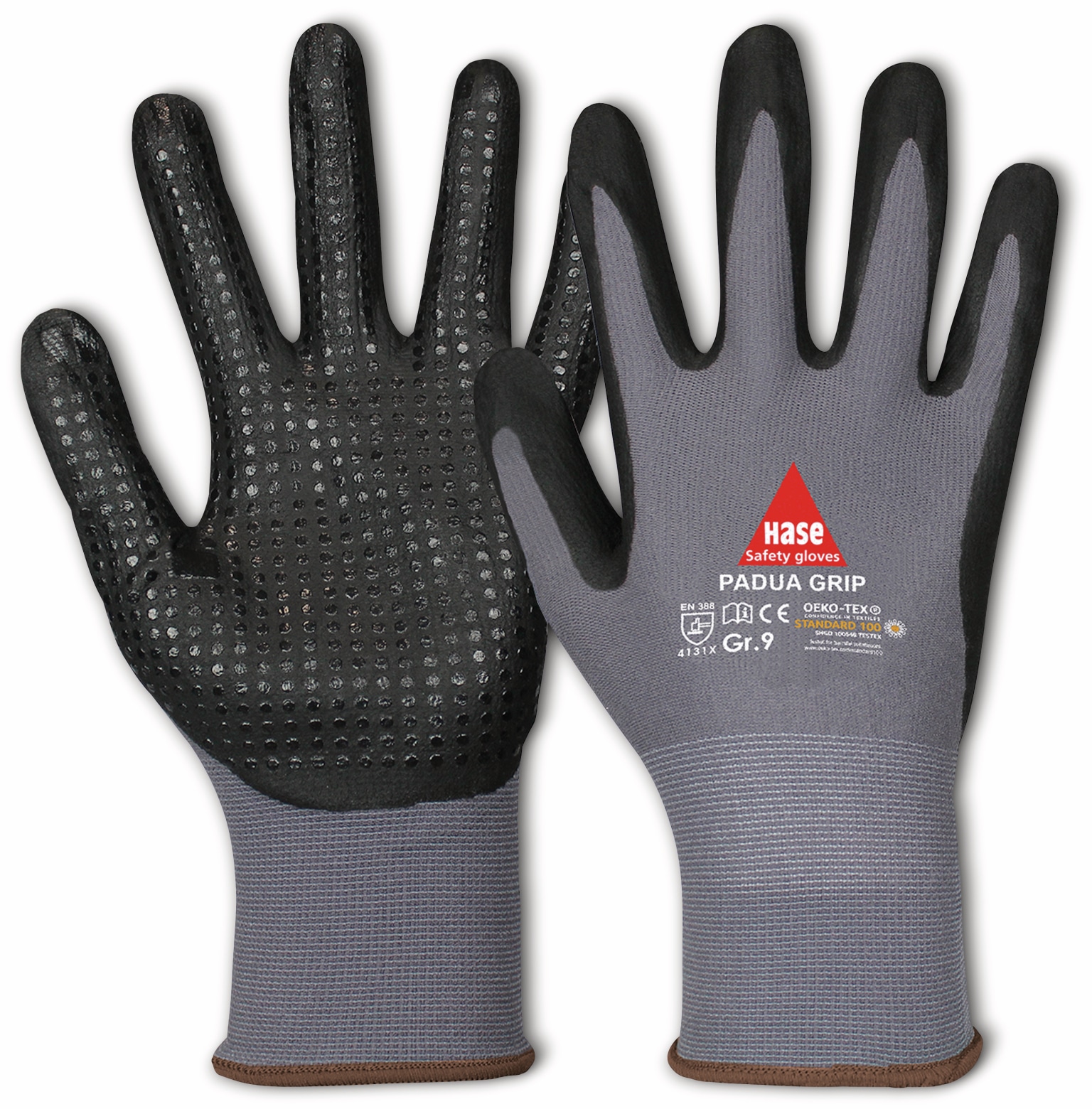 HASE SAFETY GLOVES Arbeitshandschuhe mit Noppen, Padua Grip, EN 388, EN 420, Größe 10, grau/schwarz HASE SAFETY GLOVES Arbeitshandschuhe mit Noppen, Padua Grip, EN 388, EN 420, Größe 10, grau/schwarz