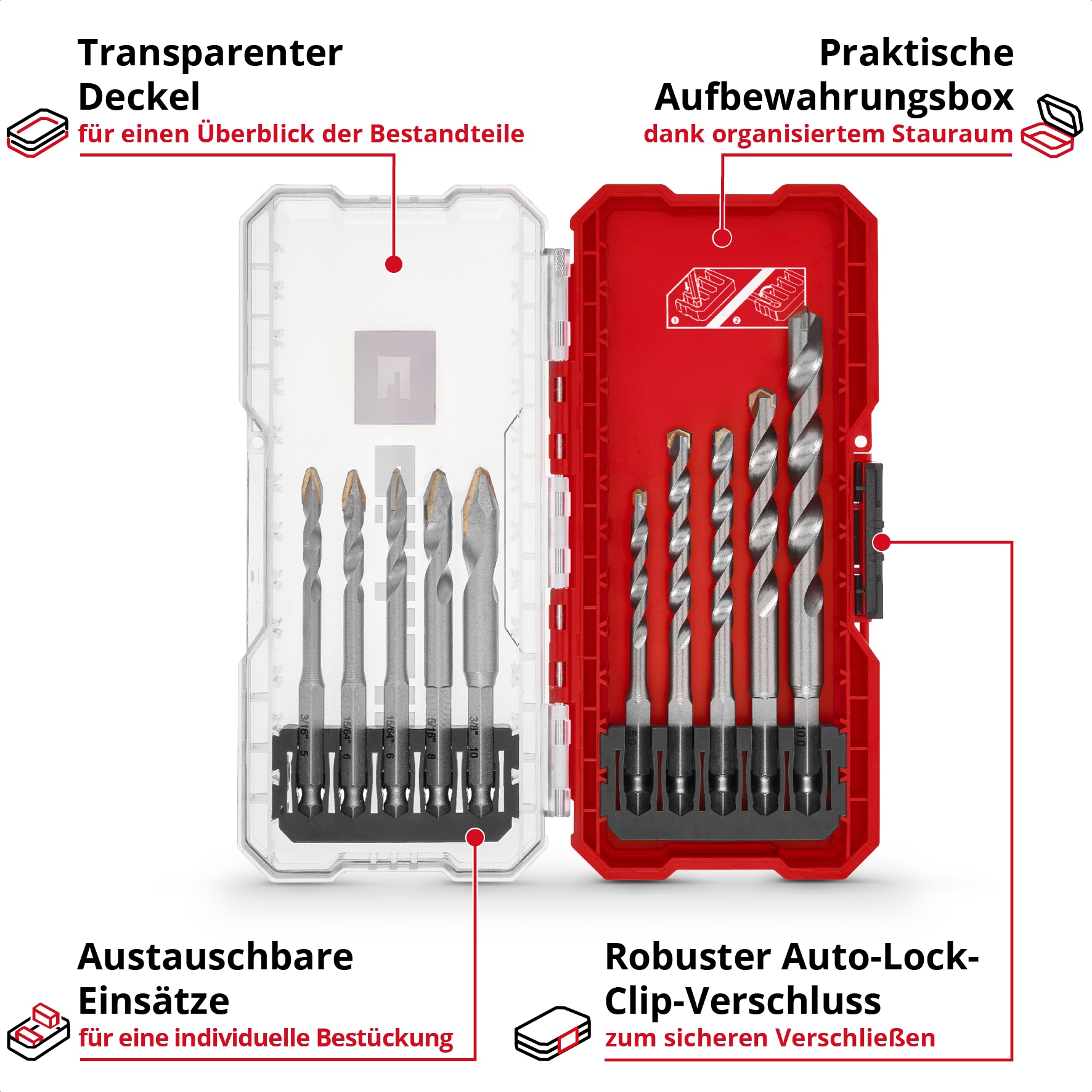 EINHELL Fliesenbohrer-Set, 51410, S-Case, 5-10 mm, 10-teilig EINHELL Fliesenbohrer-Set, 51410, S-Case, 5-10 mm, 10-teilig