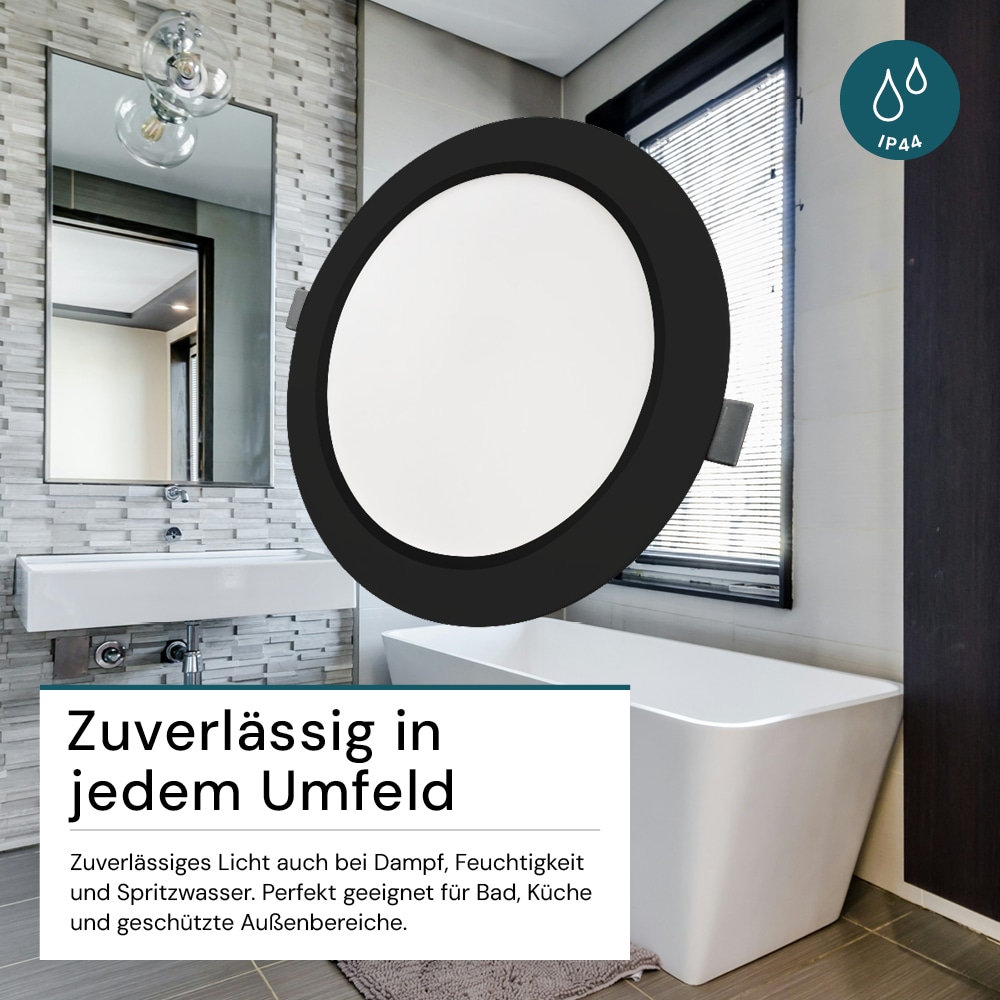LUXULA LED-Einbauleuchte, 18W, EEK: F, 1800lm, CCT, IP44, schwarz