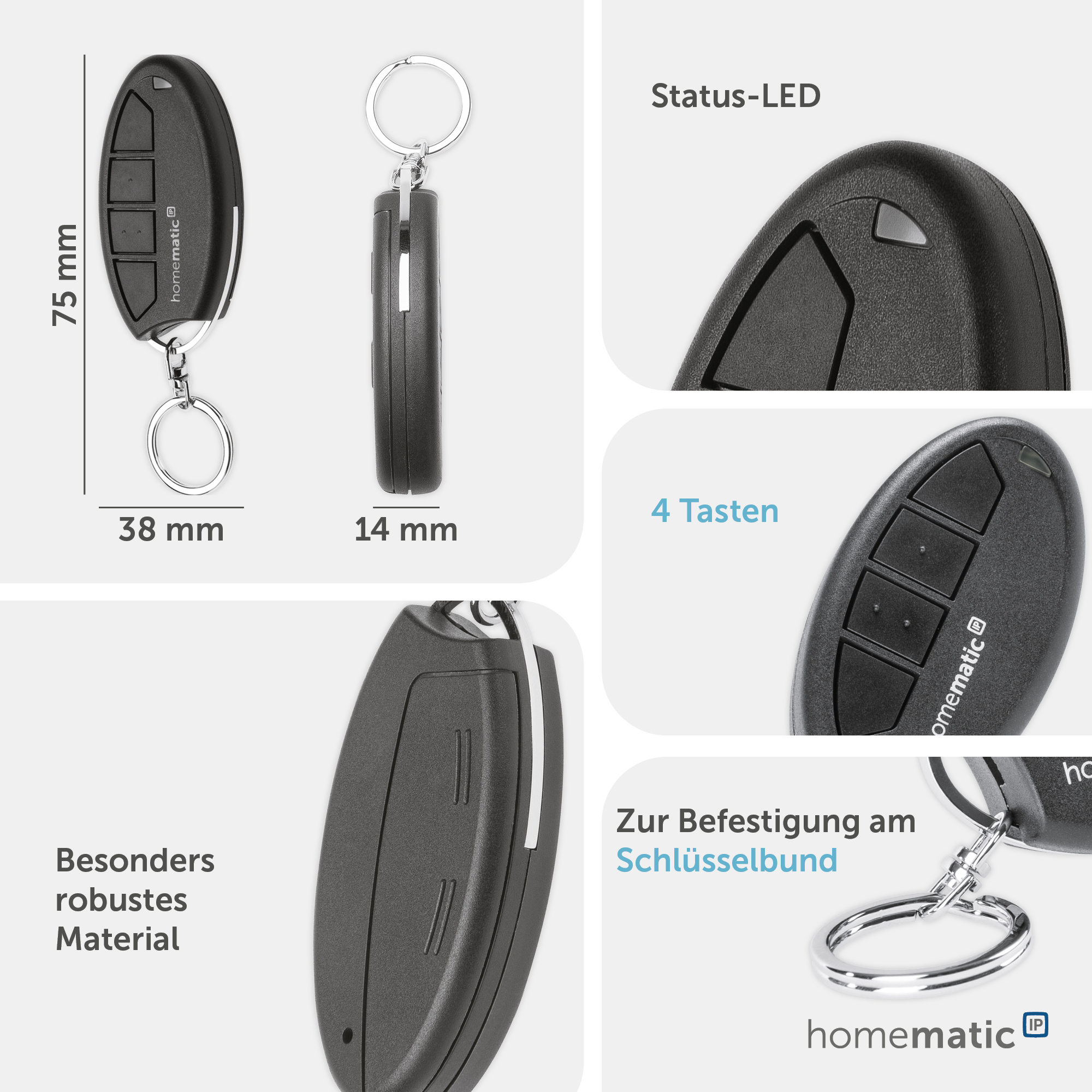 HOMEMATIC IP 160723A0 Schlüsselbundfernbedienung, 4 Tasten HOMEMATIC IP 160723A0 Schlüsselbundfernbedienung, 4 Tasten