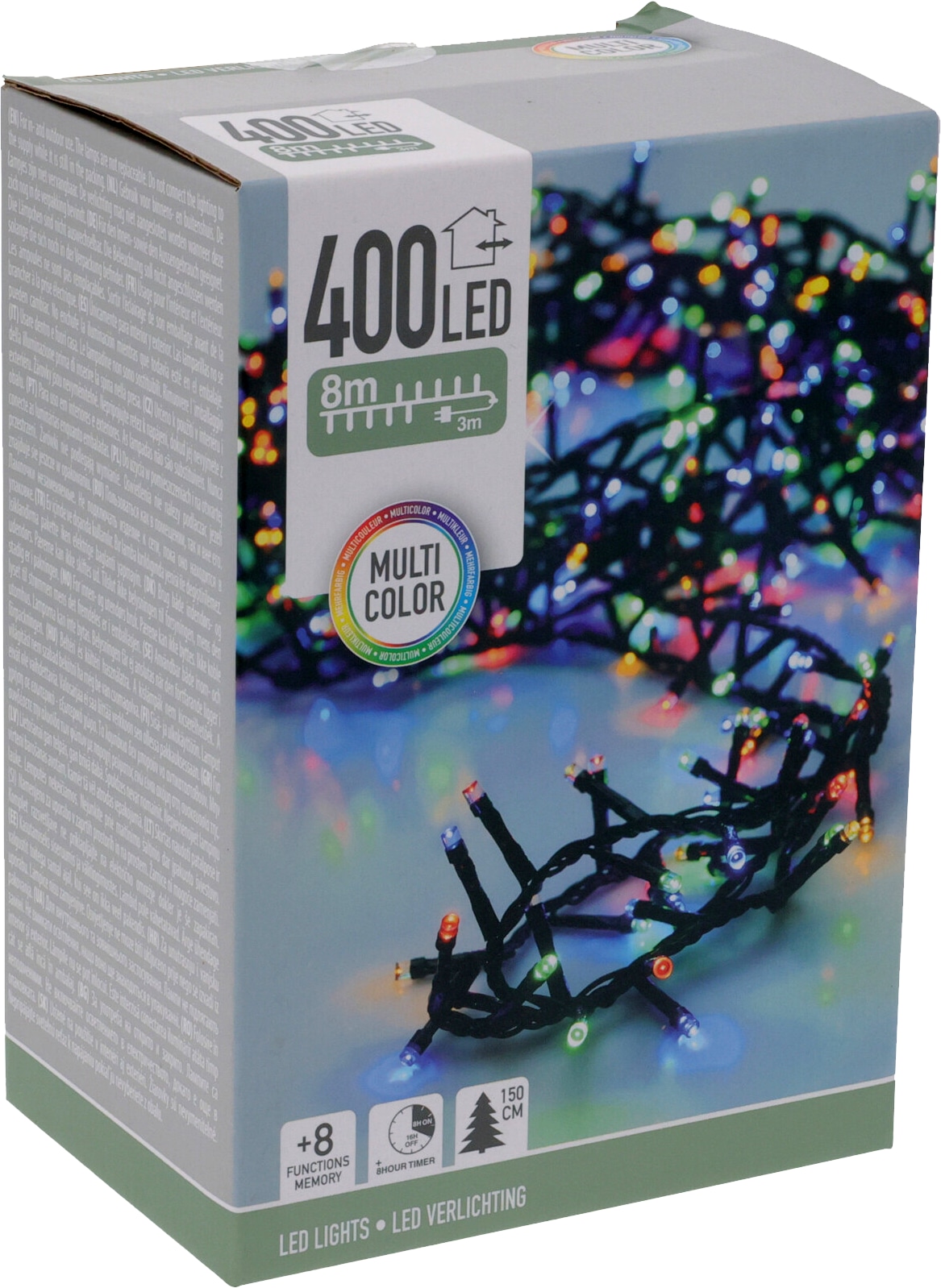 KOOPMAN LED-Clusterlichterkette bunt, 400 LEDs, Grünes Kabel, Innen/Außen, 11m