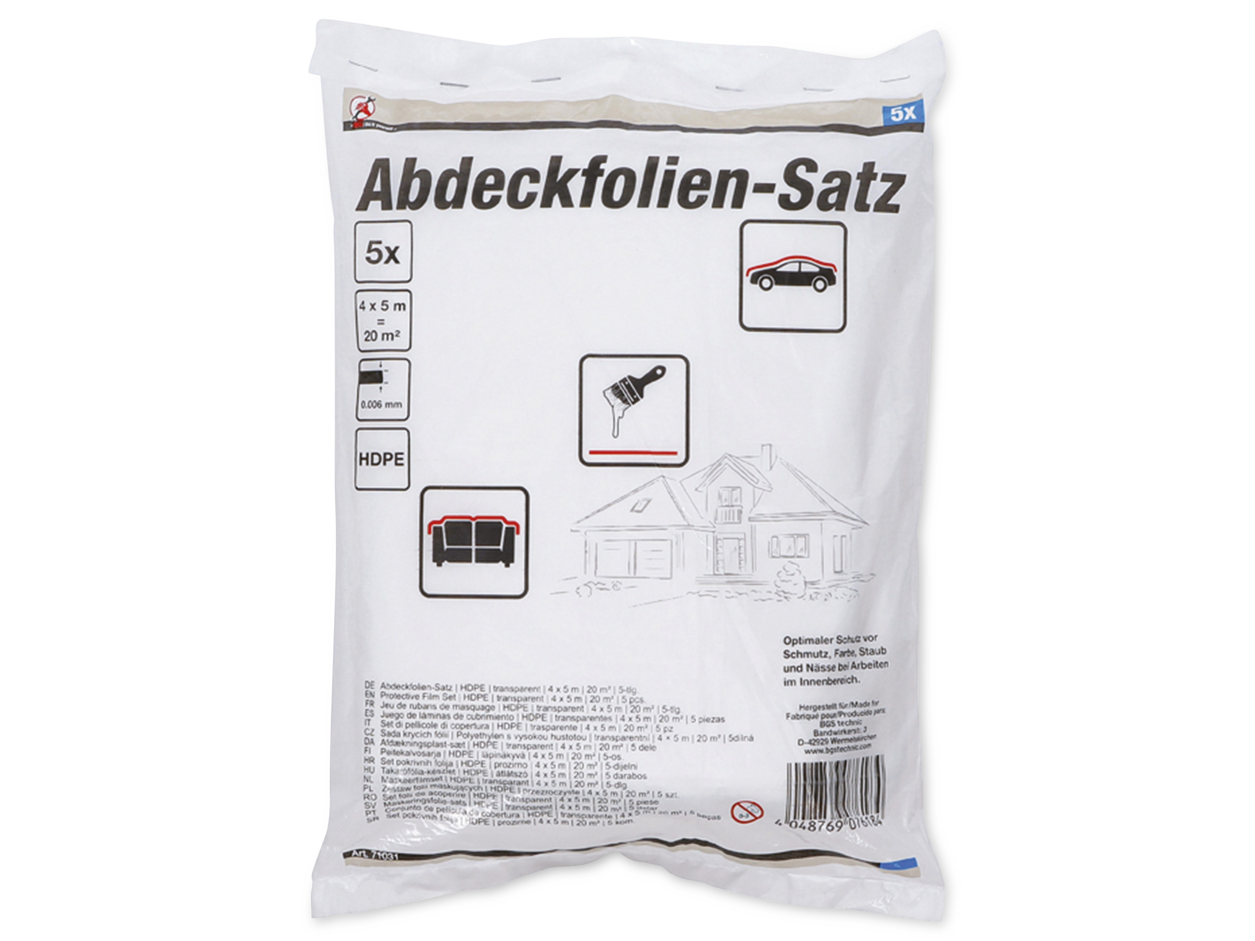 BGS TECHNIC DIY Abdeckfolien-Set 5-teilig, transparent, 4 x 5m BGS TECHNIC DIY Abdeckfolien-Set 5-teilig, transparent, 4 x 5m