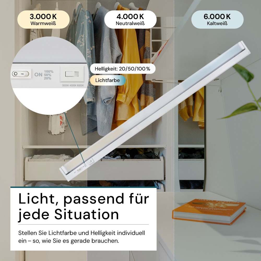 LUXULA LED-Unterbauleuchte, 16W, EEK: E, 1600lm, CCT, IP20, dimmbar, weiß, 115cm