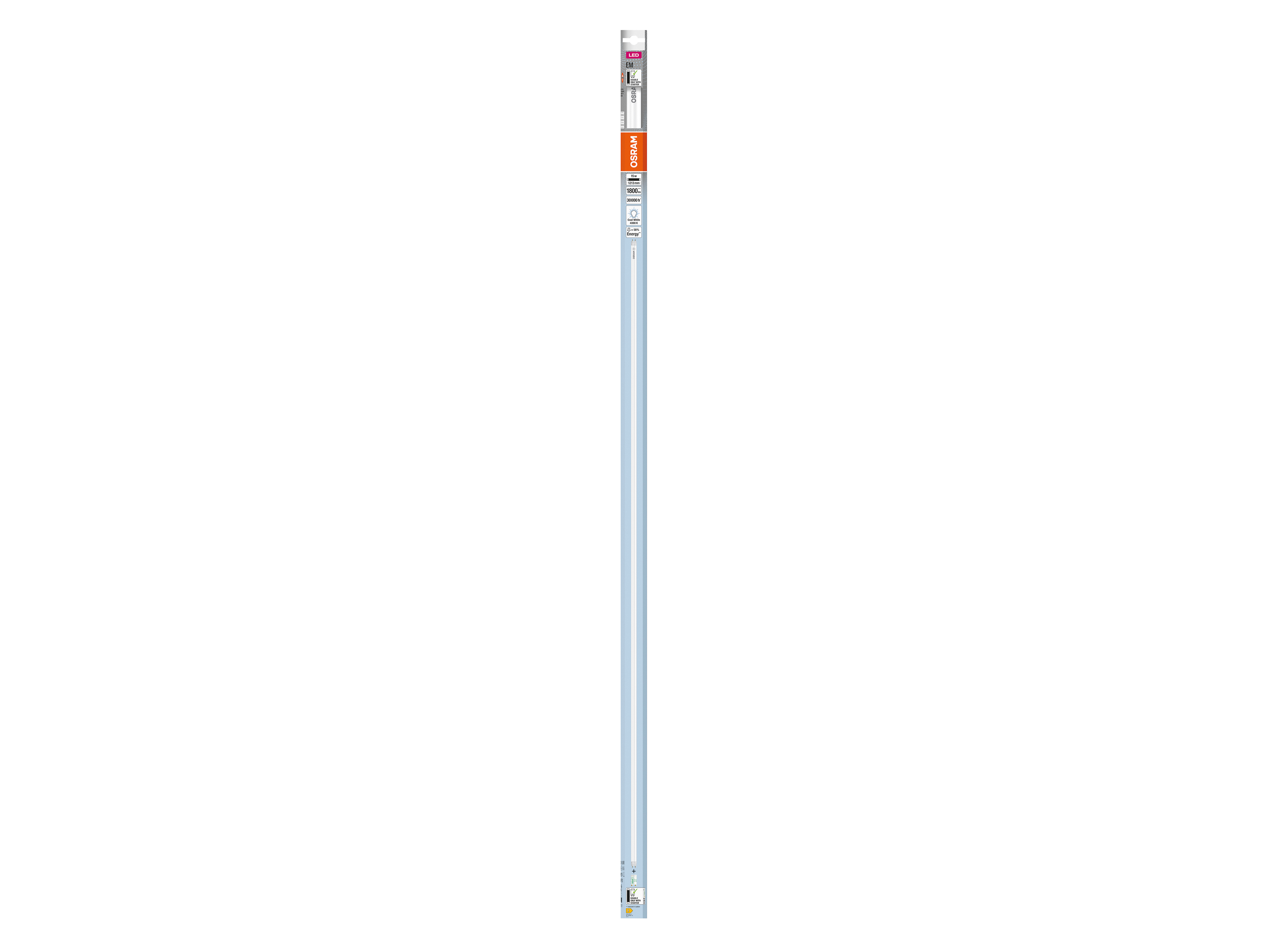 OSRAM LED-Röhre, T8, 1200mm, G13, EEK: E, 15W, 1800lm, 4000K, PC OSRAM LED-Röhre, T8, 1200mm, G13, EEK: E, 15W, 1800lm, 4000K, PC