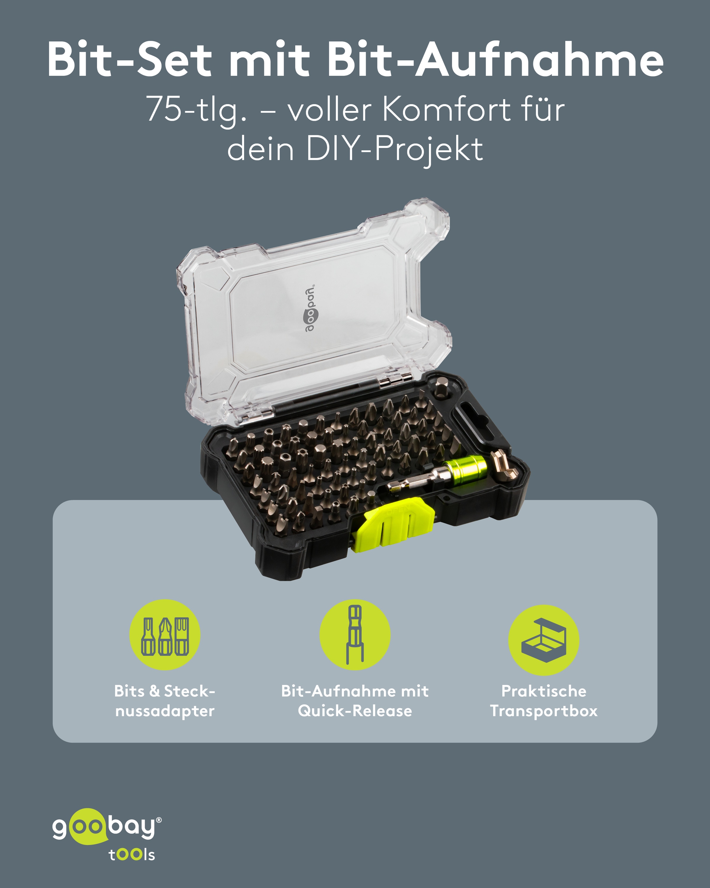 GOOBAY TOOLS Bithalter-Set, 77843, mit 72-tlg. Bitsatz GOOBAY TOOLS Bithalter-Set, 77843, mit 72-tlg. Bitsatz