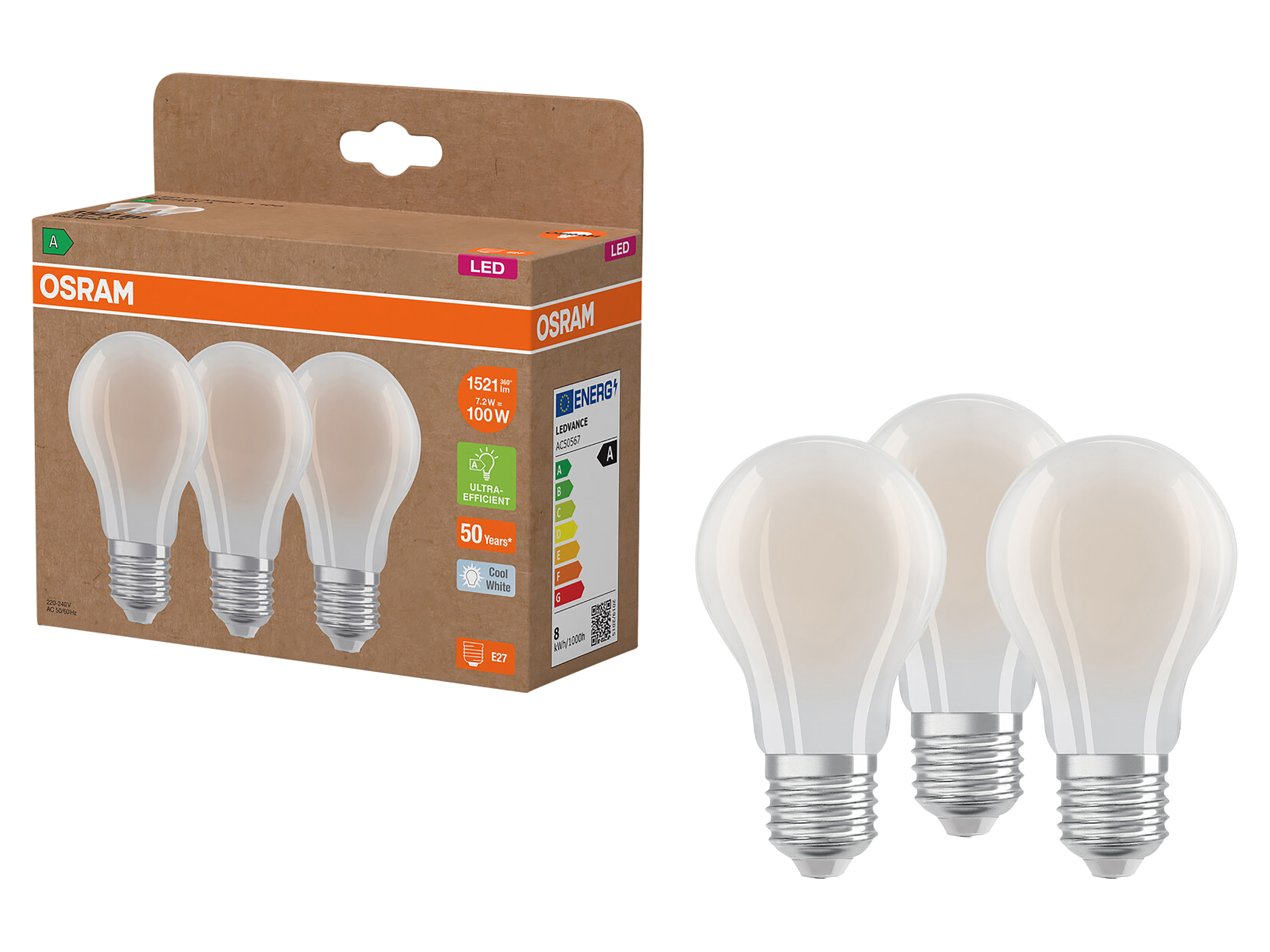 OSRAM LED-Lampe, E27, 7,2W, 4000K, EEK: A, 1521lm, neutralweiß, IP20, 3 Stück OSRAM LED-Lampe, E27, 7,2W, 4000K, EEK: A, 1521lm, neutralweiß, IP20, 3 Stück