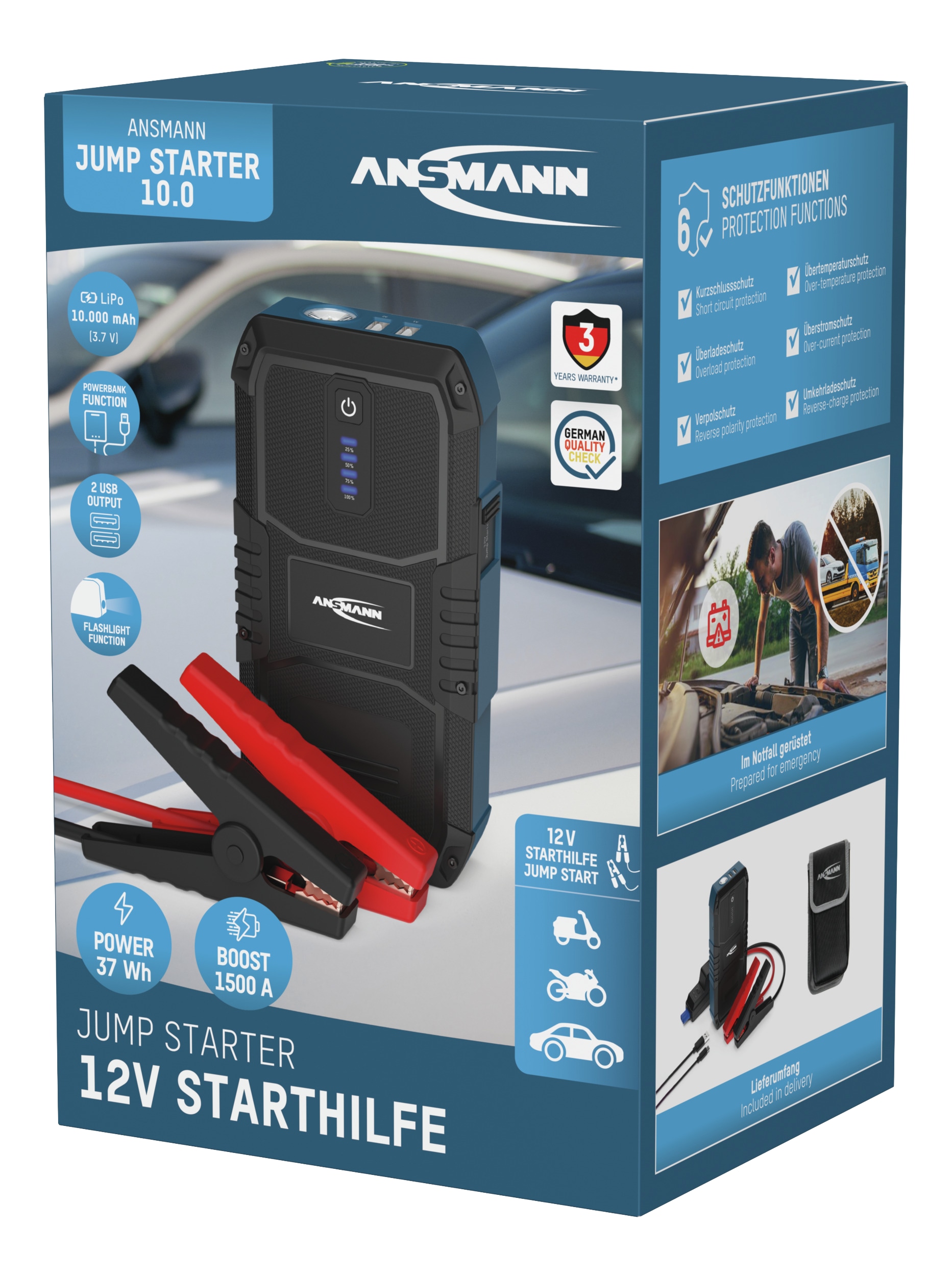 ANSMANN Jump Starter, 10.0, Powerbank, Starthilfe, 1900-0129, 12 V-, 1500 A ANSMANN Jump Starter, 10.0, Powerbank, Starthilfe, 1900-0129, 12 V-, 1500 A