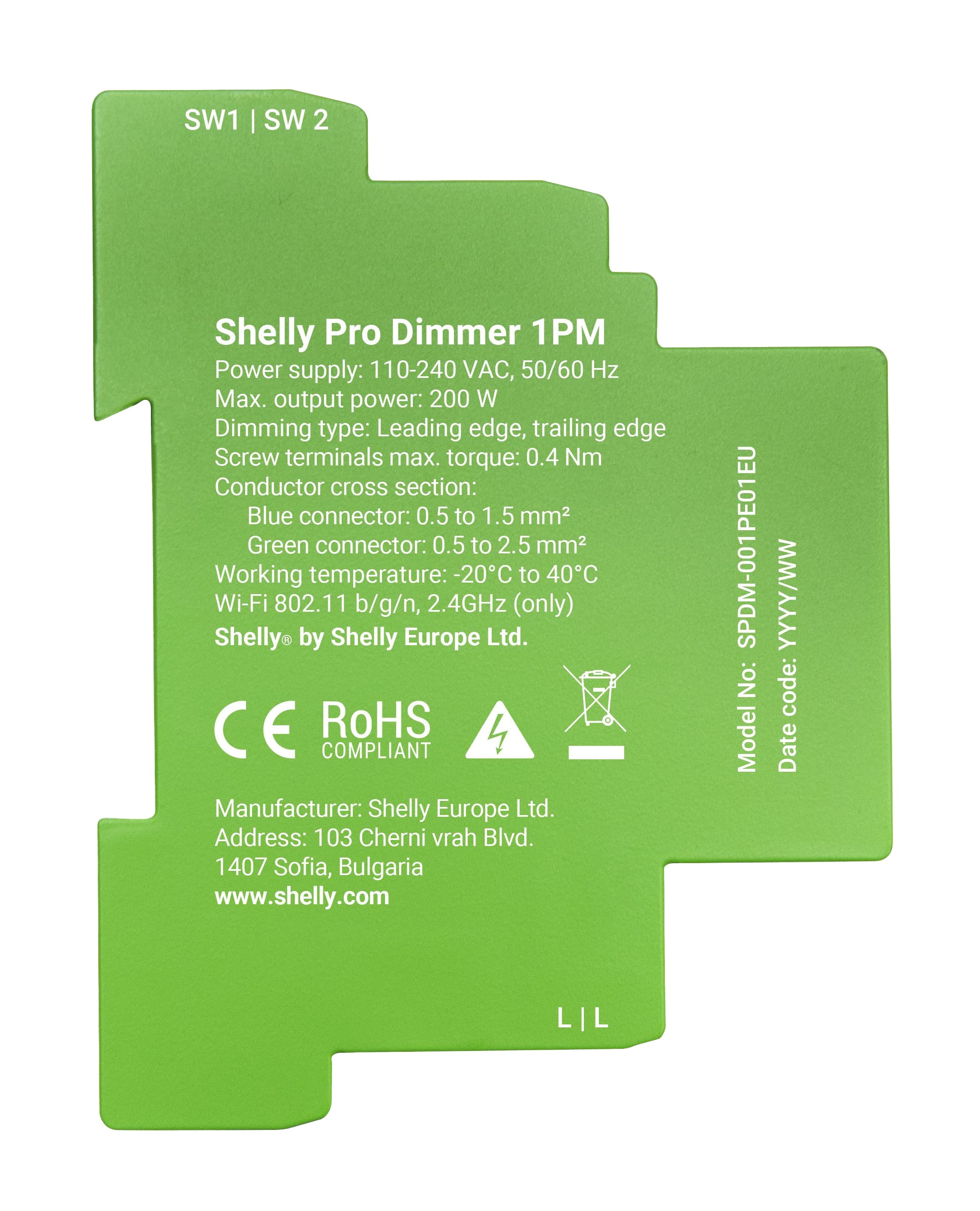 SHELLY 1-Kanal-DIN-Schienen-Smart-Dimmer, Pro Dimmer 1PM, Messfunktion SHELLY 1-Kanal-DIN-Schienen-Smart-Dimmer, Pro Dimmer 1PM, Messfunktion