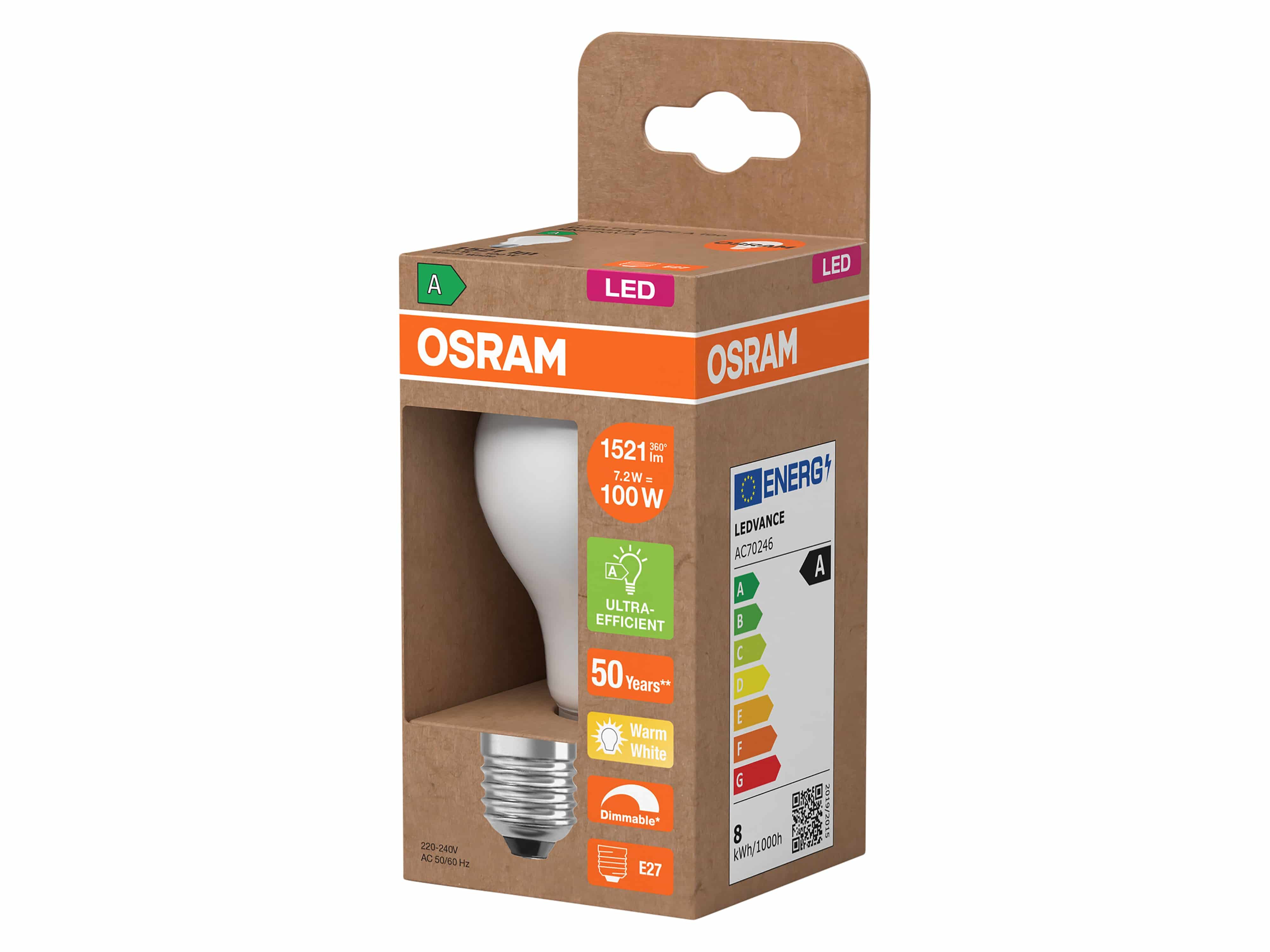 OSRAM LED-Lampe Classic, dimmbar, E27, 7,2 W, 2700 K, EEK: A, 1521 lm, IP20, warmweiß OSRAM LED-Lampe Classic, dimmbar, E27, 7,2 W, 2700 K, EEK: A, 1521 lm, IP20, warmweiß