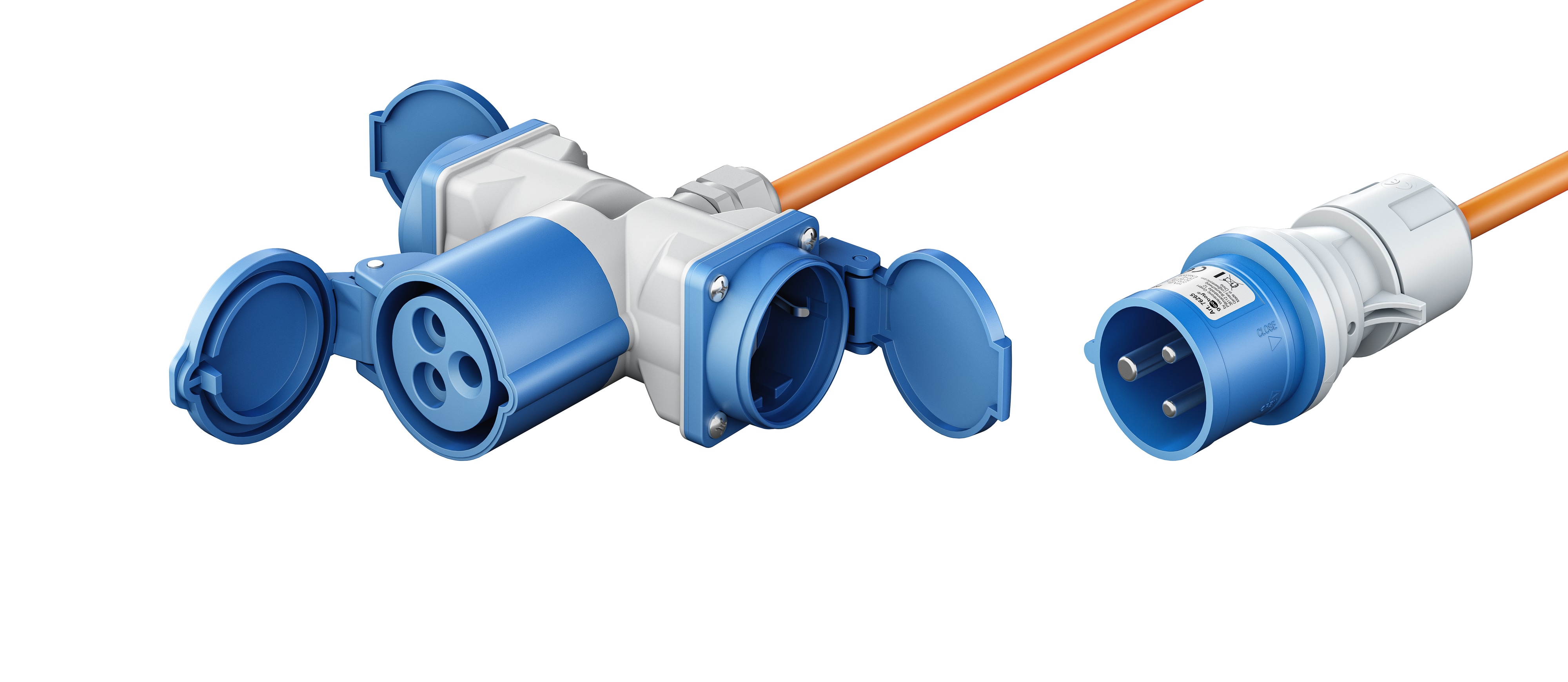 GOOBAY CEE-Adapterkabel 76266, 10 m, Stecker zu Kupplung + 2x Schutzkontaktkupplung
