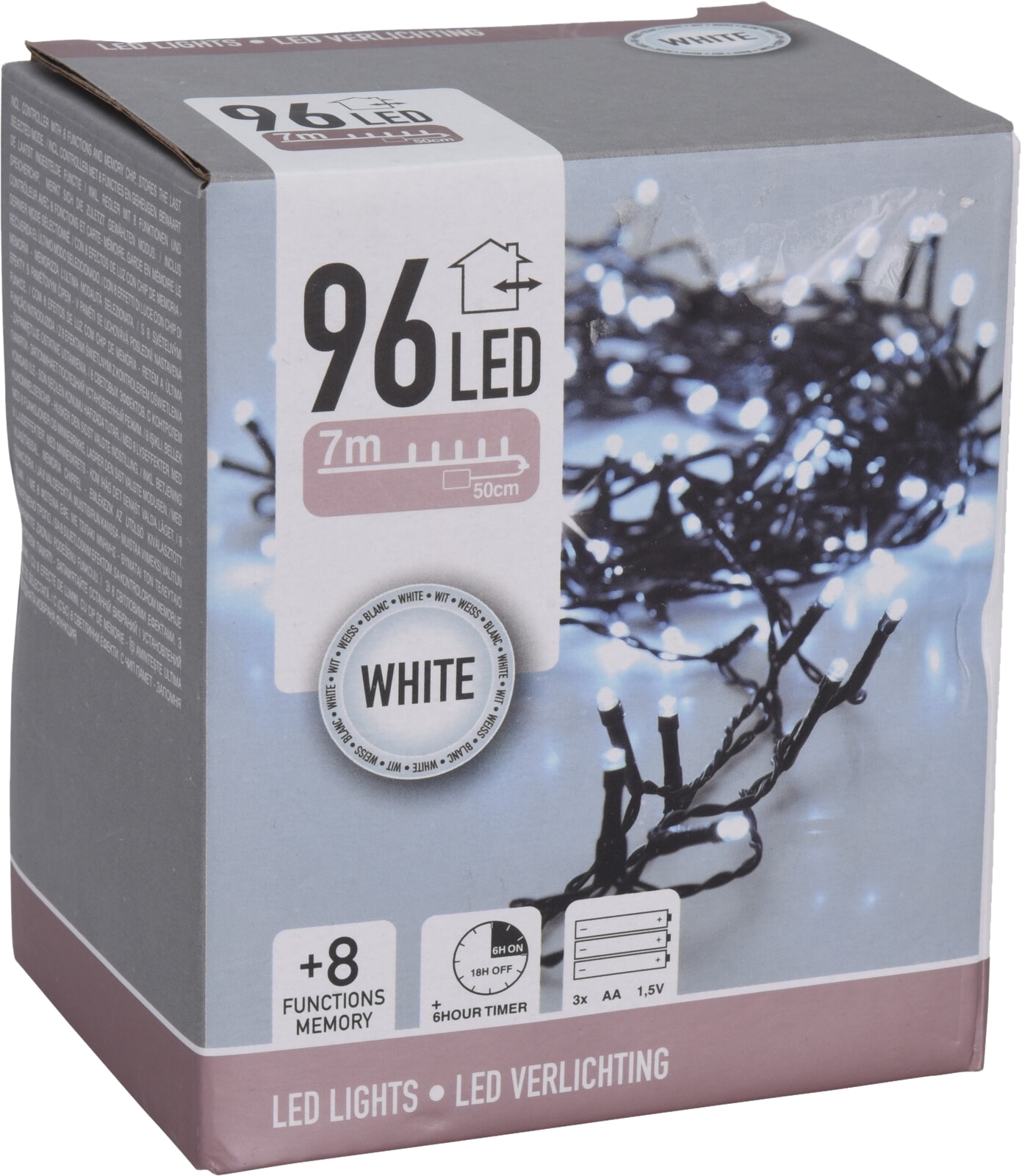 KOOPMAN LED-Lichterkette kaltweiß, 96 LEDs, Batteriebetrieben, schwarzes Kabel, Innen/Außen, 7,50m