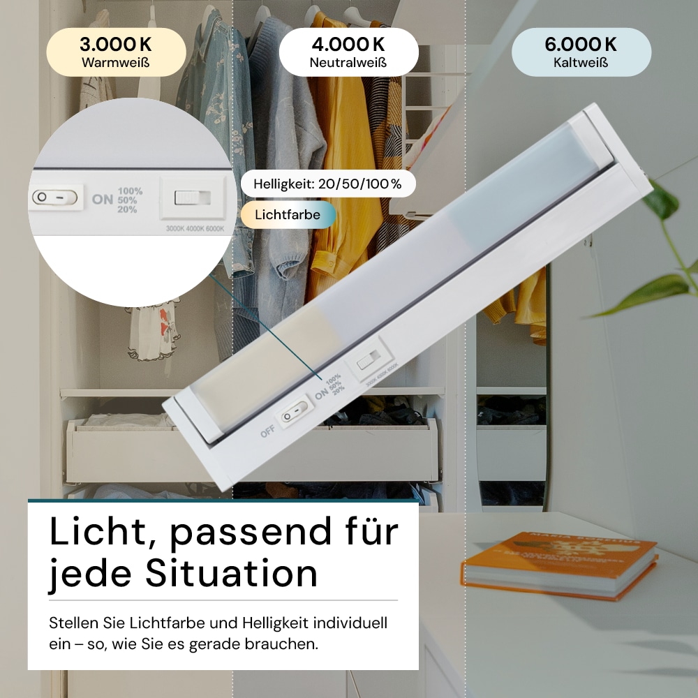 LUXULA LED-Unterbauleuchte, 4W, EEK: F, 400lm, CCT, IP20, dimmbar, weiß, 30 cm