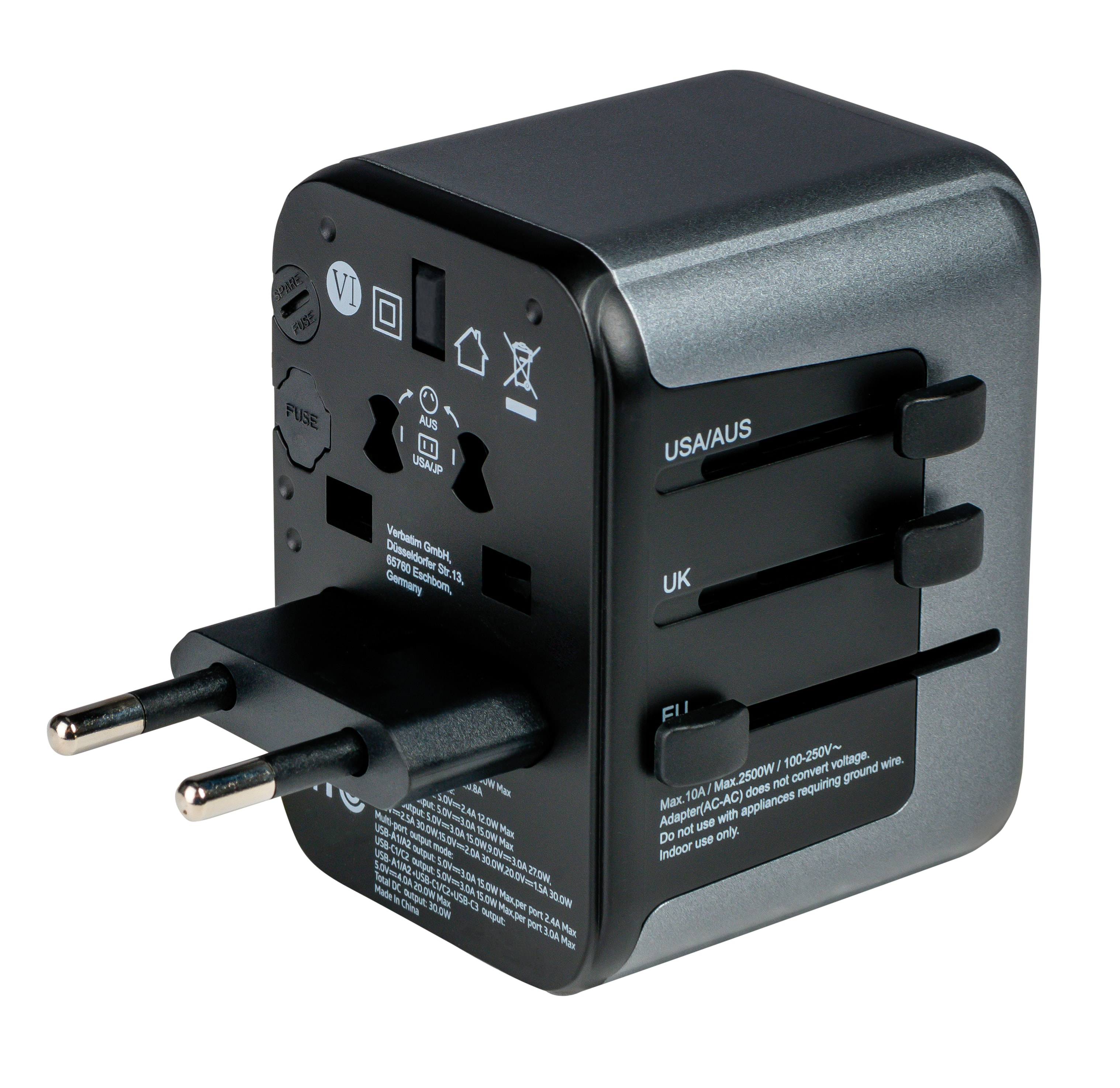 VERBATIM Universal-Reise-Adapter UTA-03, 1x Stromstecker, 2x USB-A, 3x USB-C VERBATIM Universal-Reise-Adapter UTA-03, 1x Stromstecker, 2x USB-A, 3x USB-C