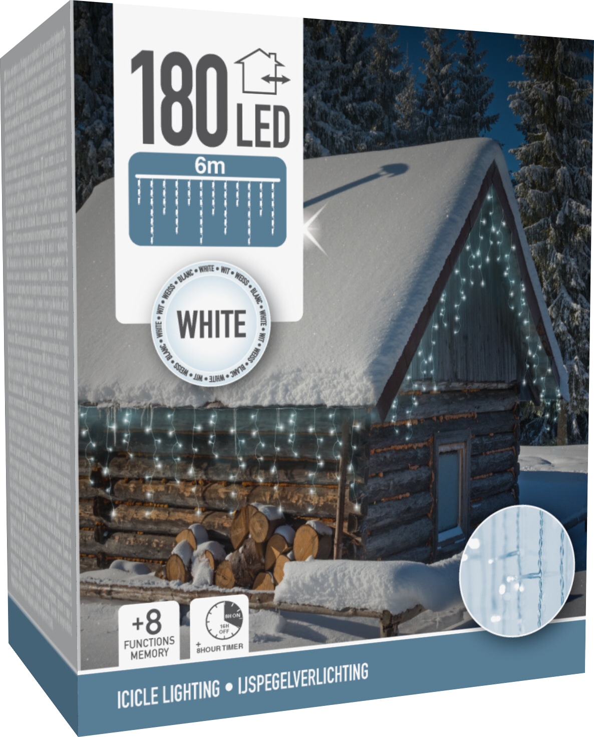 LED-Eiszapfenbeleuchtung kaltweiß, 180 LEDs, Transparentes Kabel, Innen/Außen, 9m KOOPMAN LED-Eiszapfenbeleuchtung kaltweiß, 180 LEDs, Transparentes Kabel, Innen/Außen, 9m
