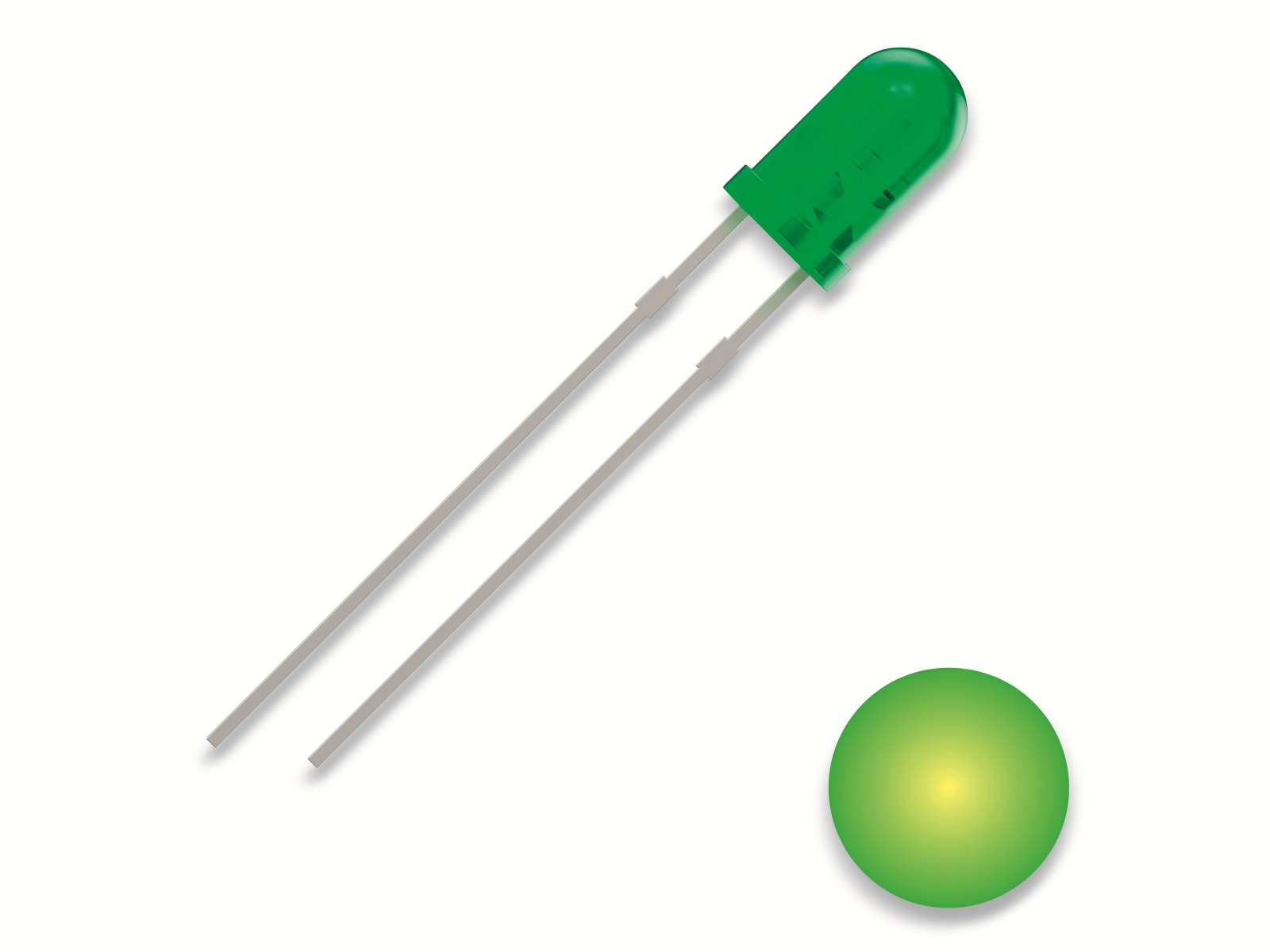 QUADRIOS LED, 3 mm, Lichtfarbe: Gelb-Grün, Gehäusefarbe: Diffus-Grün, 700 mcd, 569 nm, 2,54 mm