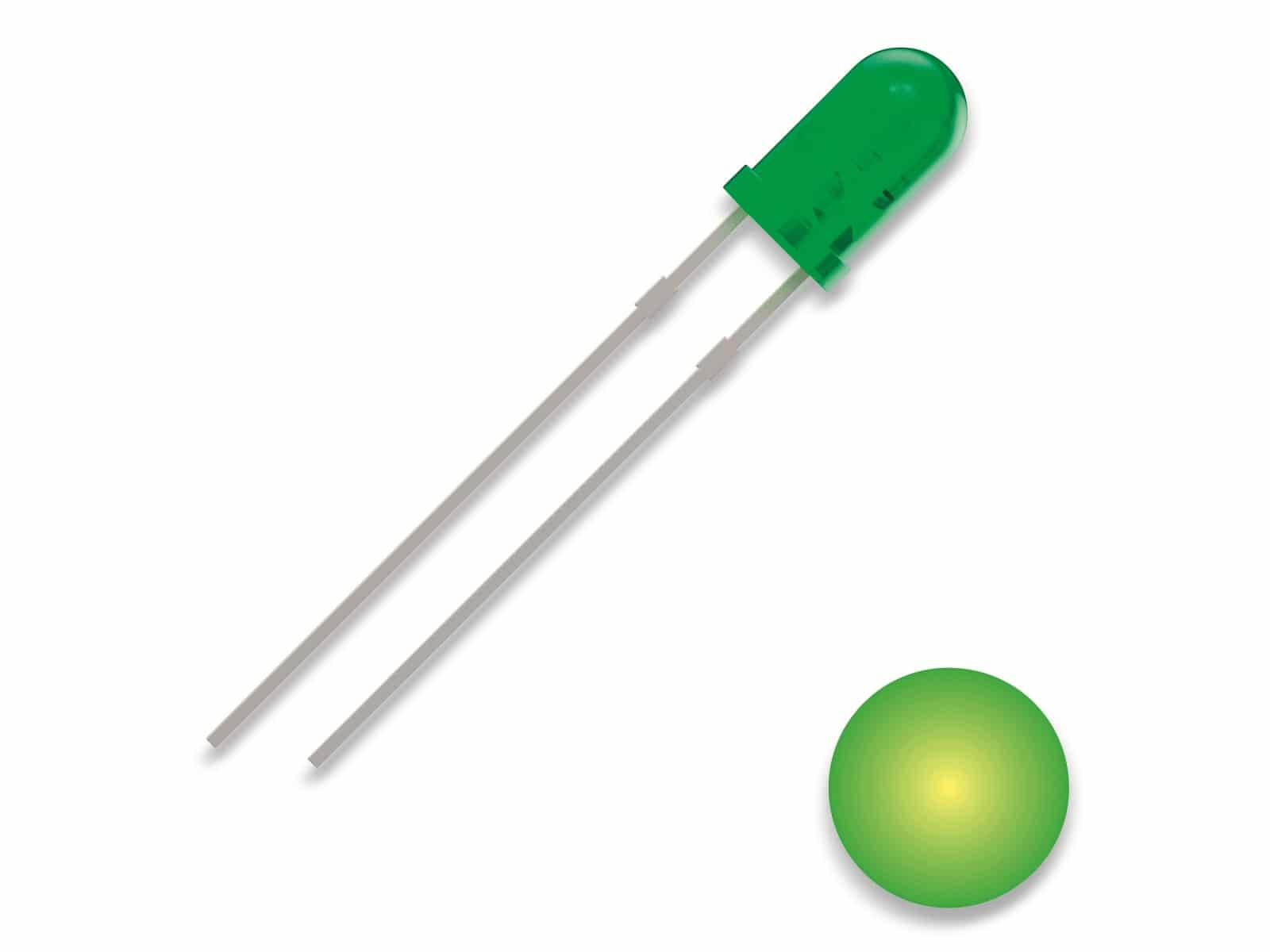 QUADRIOS LED, 3 mm, Gelb-Grün, 2,54 mm QUADRIOS LED, 3 mm, Lichtfarbe: Gelb-Grün, Gehäusefarbe: Diffus-Grün, 700 mcd, 569 nm, 2,54 mm