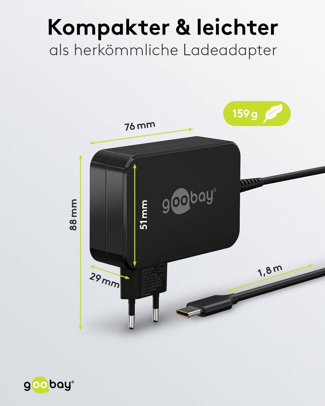 GOOBAY USB-Lader 65419, für Laptops, USB-C, 65 W GOOBAY USB-Lader 65419, für Laptops, USB-C, 65 W