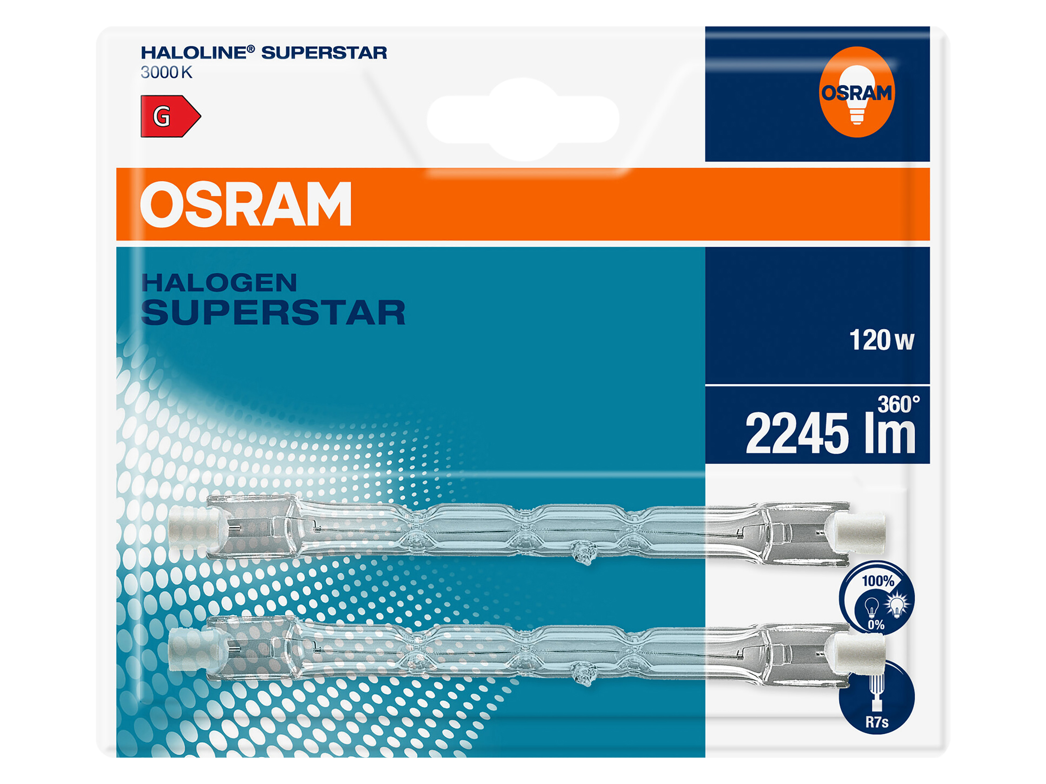 OSRAM Halogenlampe, zweiseitig gesockelt, R7s, 120W, 3000K, warmweiß, 2245lm, 2 Stück OSRAM Halogenlampe, zweiseitig gesockelt, R7s, 120W, 3000K, warmweiß, 2245lm