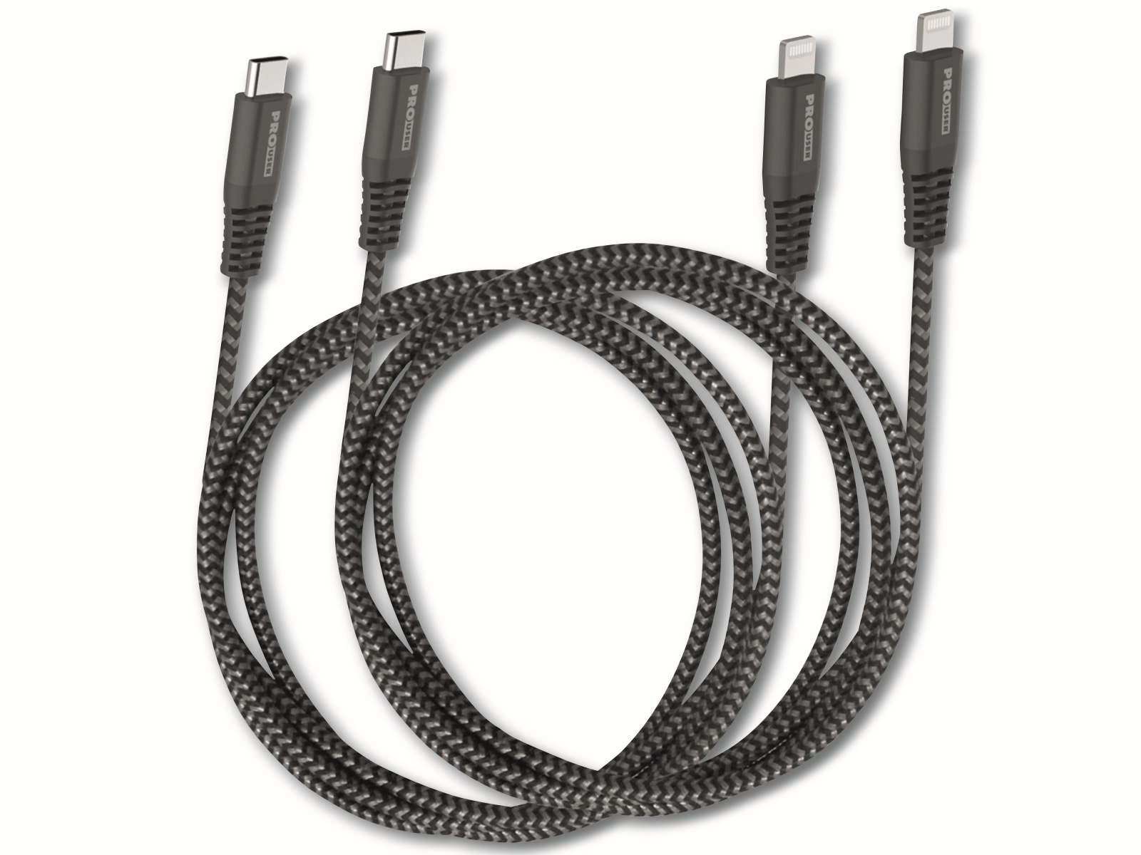 PROUSER USB-Daten/Ladekabel 2er-Set, USB-C zu USB-Lightning, 100/150 cm