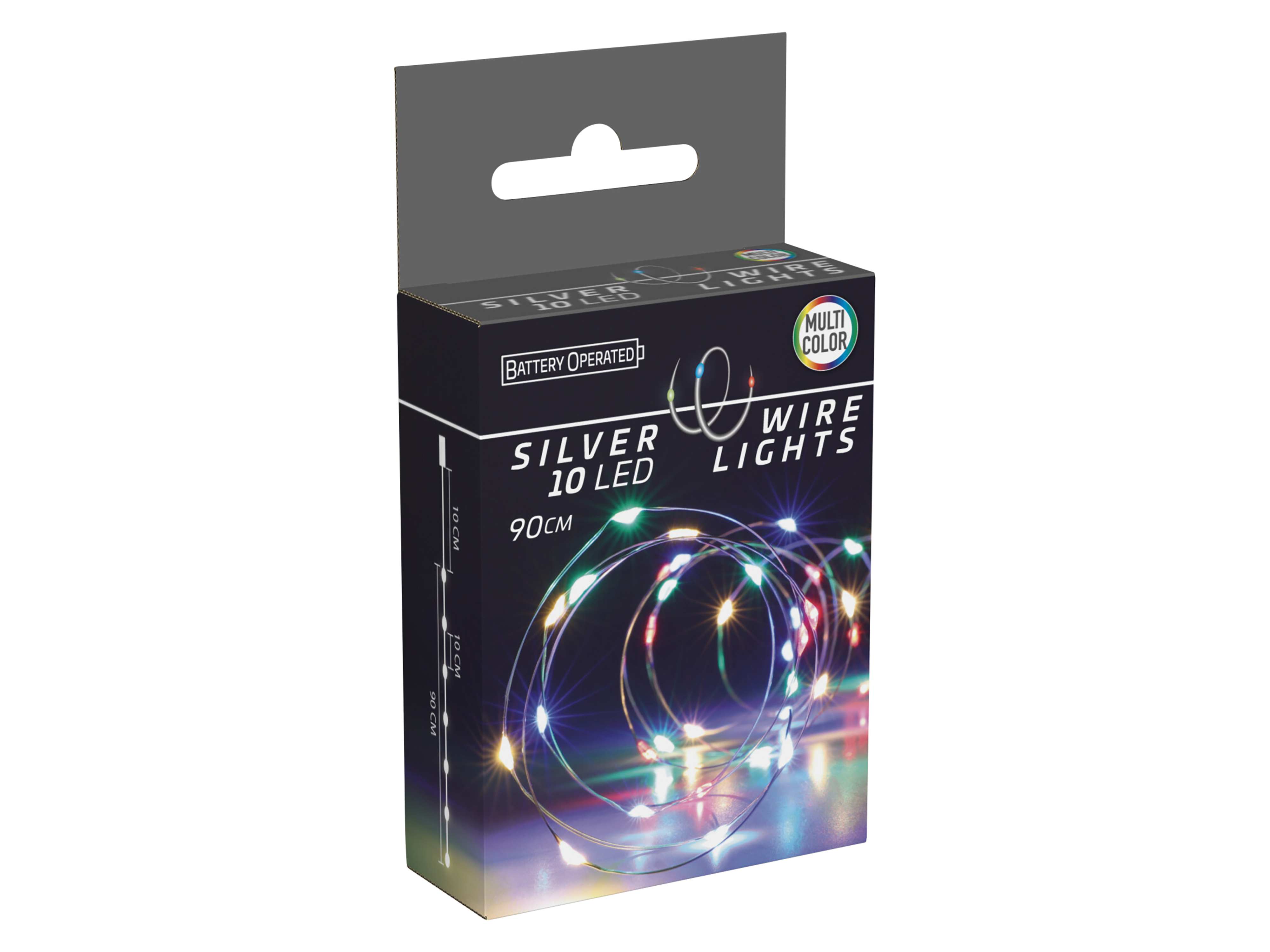 LED-Lichterkette, Silberdraht, 10 LEDs, bunt, Batteriebetrieb