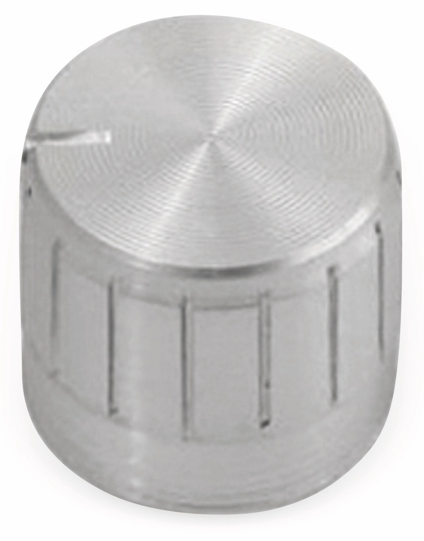 Aluminium-Drehknopf mit Zeigernase, 15x18 mm, silber Aluminium-Drehknopf mit Zeigernase, 15x18 mm, silber