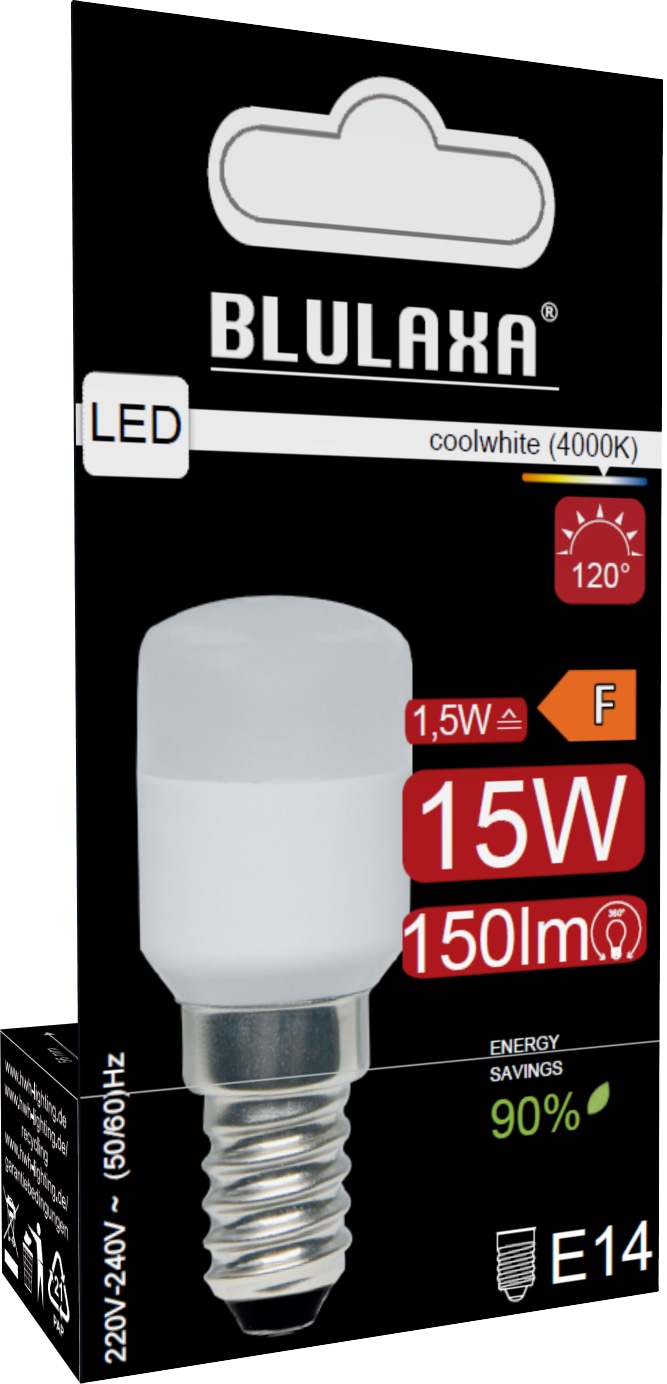BLULAXA LED-Kühlschranklampe 49174, E14, EEK: F, 1,5 W, 150 lm, 4000 K BLULAXA LED-Kühlschranklampe 49174, E14, EEK: F, 1,5 W, 150 lm, 4000 K