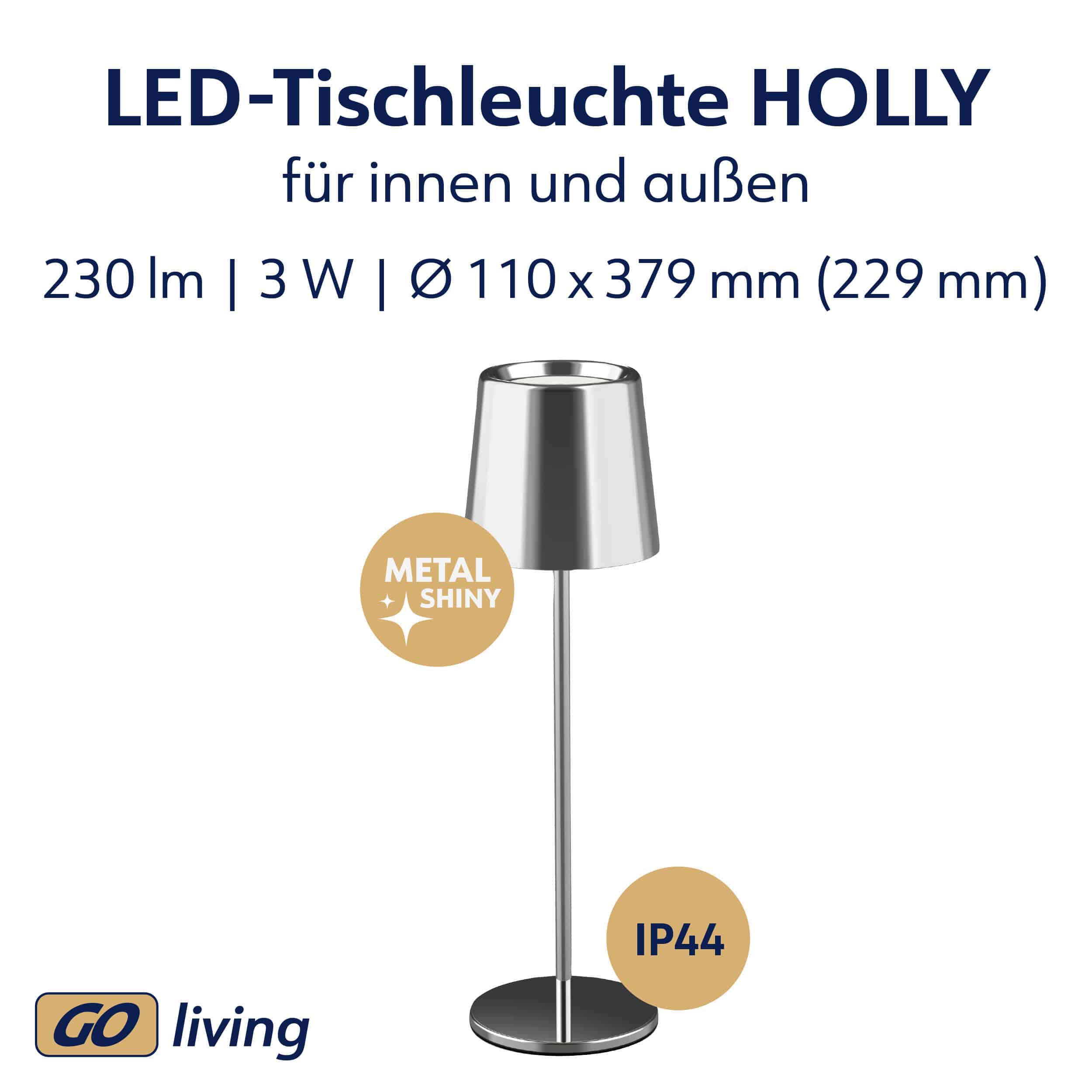 MÜLLER-LICHT LED-Akku-Tischleuchte Holly, 3 W, 300 lm, silber MÜLLER-LICHT LED-Akku-Tischleuchte Holly, 3 W, 300 lm, silber