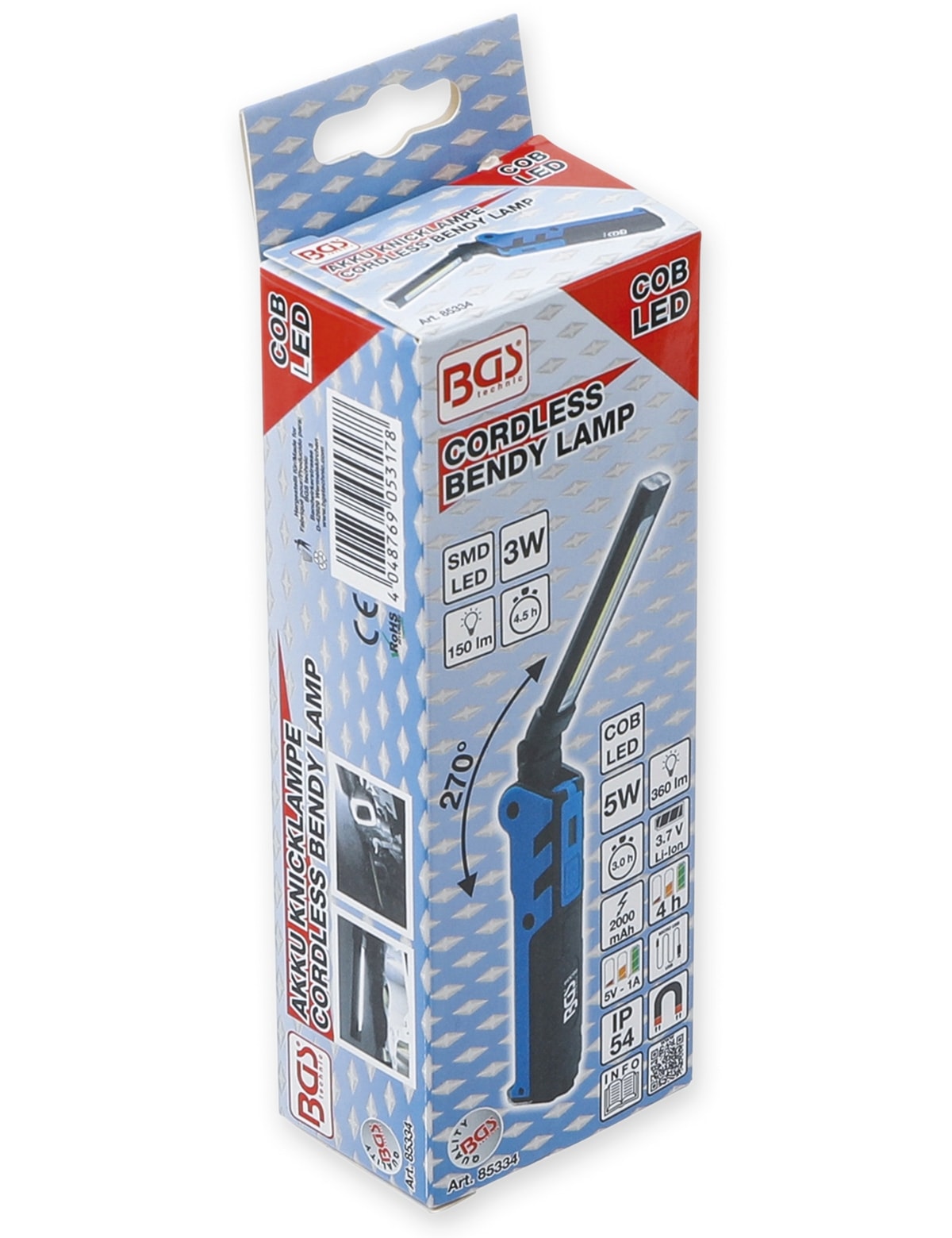 BGS TECHNIC LED-Knicklampe 85334, 3,7V, 2000 mAh, klappbar, blau/schwarz