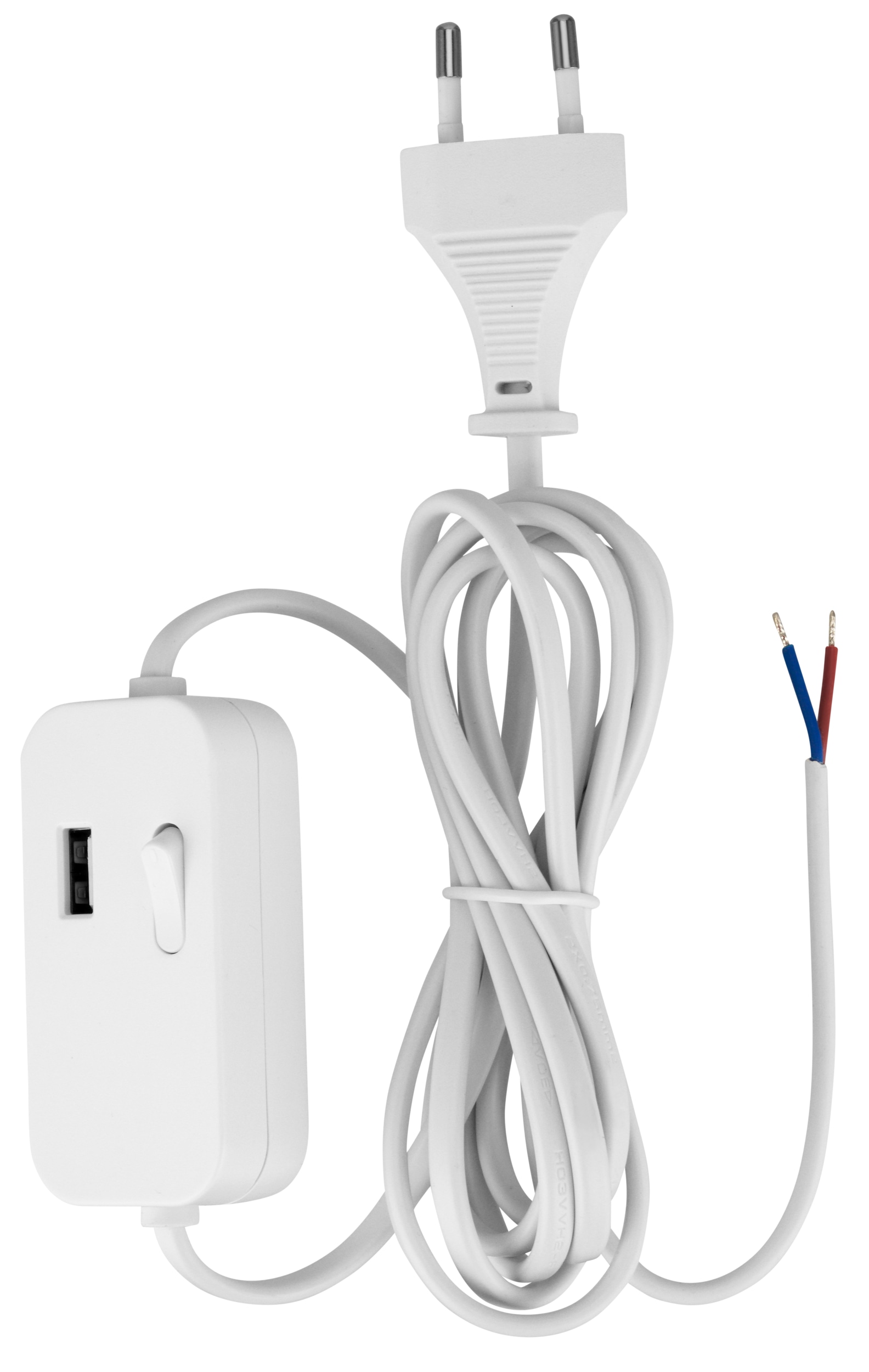 REV Euro-Zuleitung mit Zwischenschalter 0033500112, mit USB, 2 m, weiß REV Euro-Zuleitung mit Zwischenschalter 0033500112, mit USB, 2 m, weiß