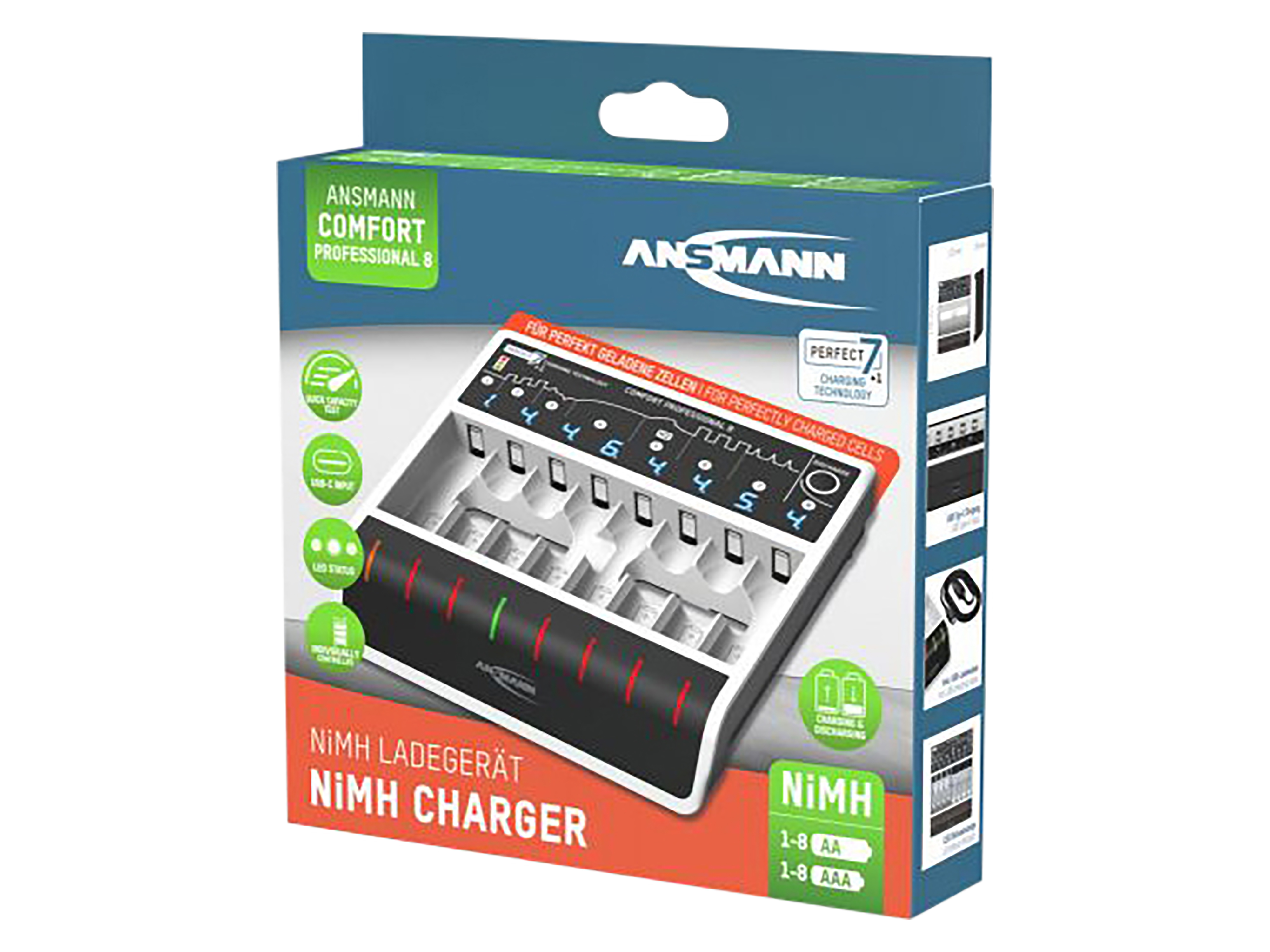 ANSMANN USB-Akku-Ladegerät Comfort Professional 8, 1...8 NiMH, für AAA/AA USB-Akku-Ladegerät ANSMANN Comfort Professional 8, 1...8 NiMH, für AAA/AA
