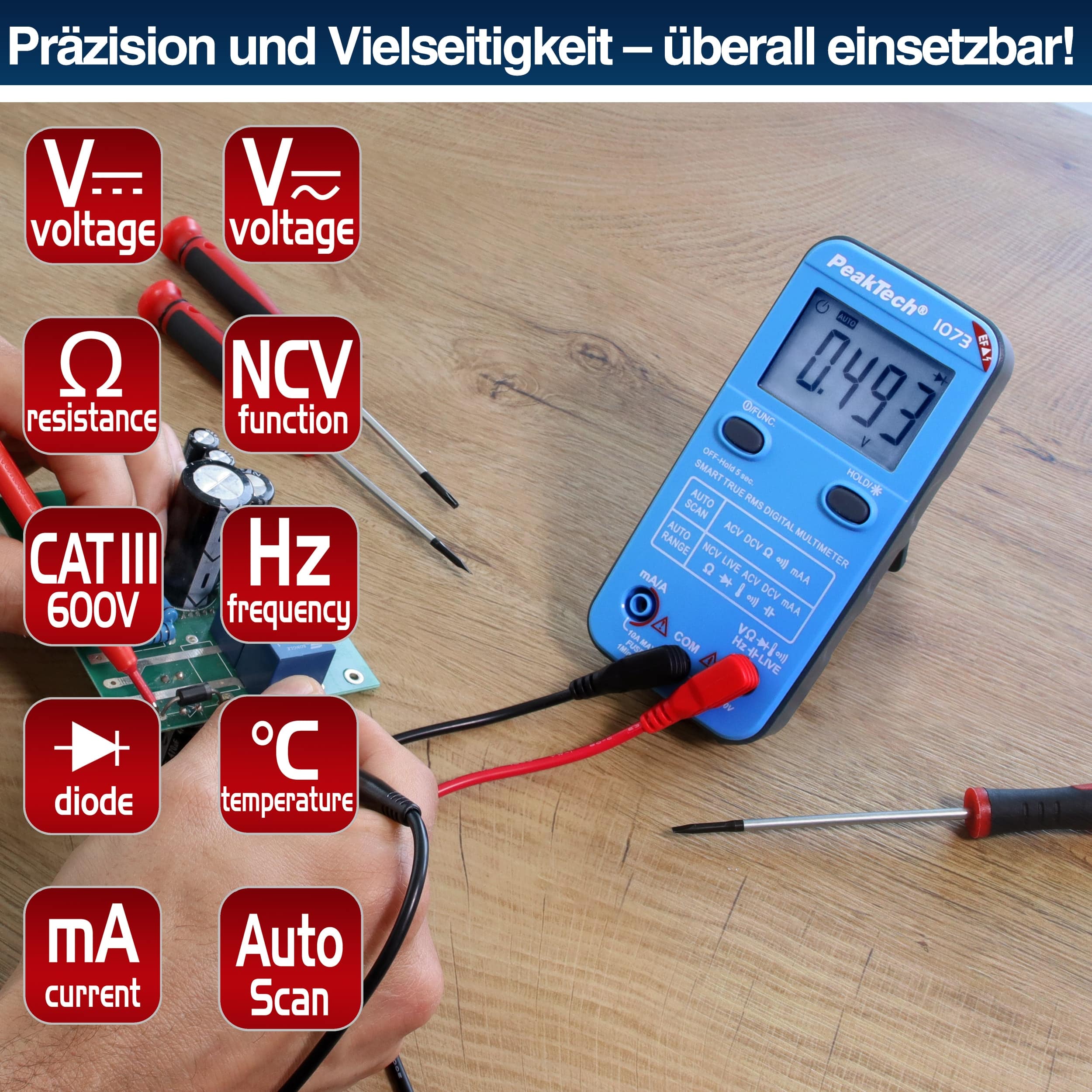 PEAKTECH Smart-Multimeter, P 1073, 600 V AC/DC, NCV, True RMS PEAKTECH Smart-Multimeter, P 1073, 600 V AC/DC, NCV, True RMS