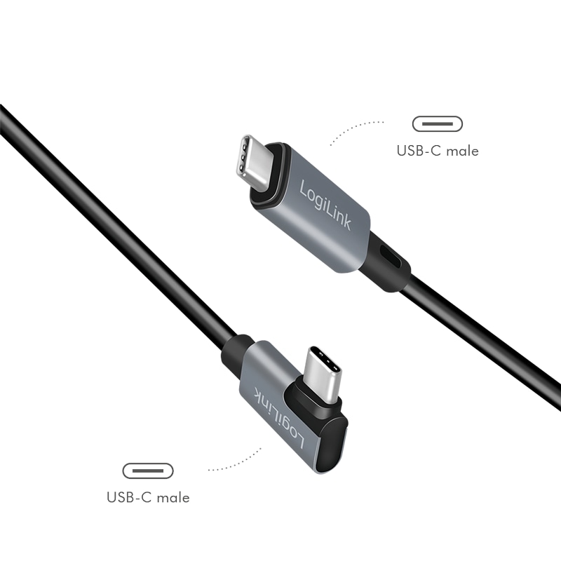 LOGILINK USB2.0 Typ-C CU0182, C/M 90°, PD, schwarz, 1,0m LOGILINK USB2.0 Typ-C CU0182, C/M 90°, PD, schwarz, 1,0m