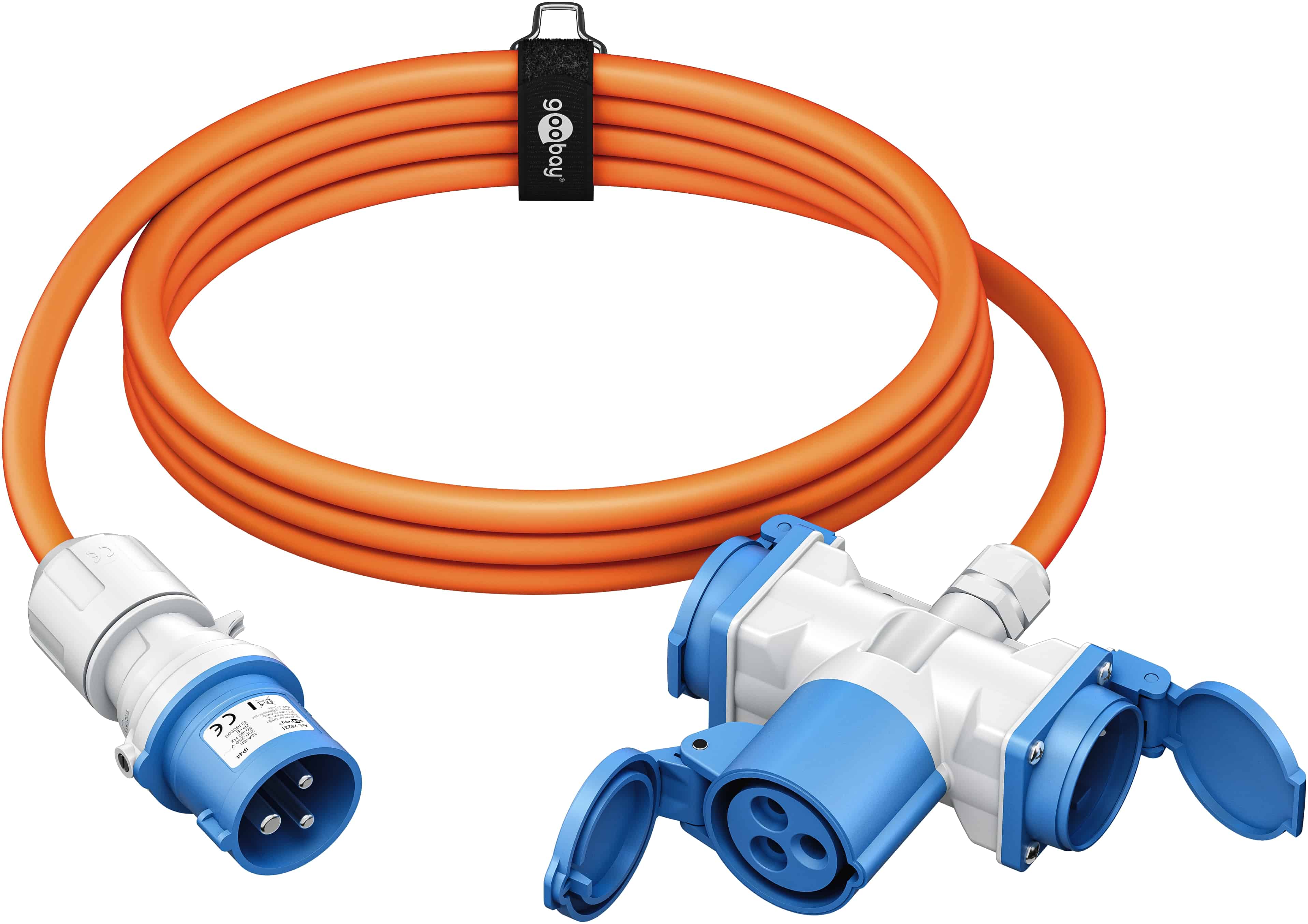 GOOBAY CEE-Adapterkabel 76266, 10 m, Stecker zu Kupplung + 2x Schutzkontaktkupplung GOOBAY CEE-Adapterkabel 76266, 10 m, Stecker zu Kupplung + 2x Schutzkontaktkupplung