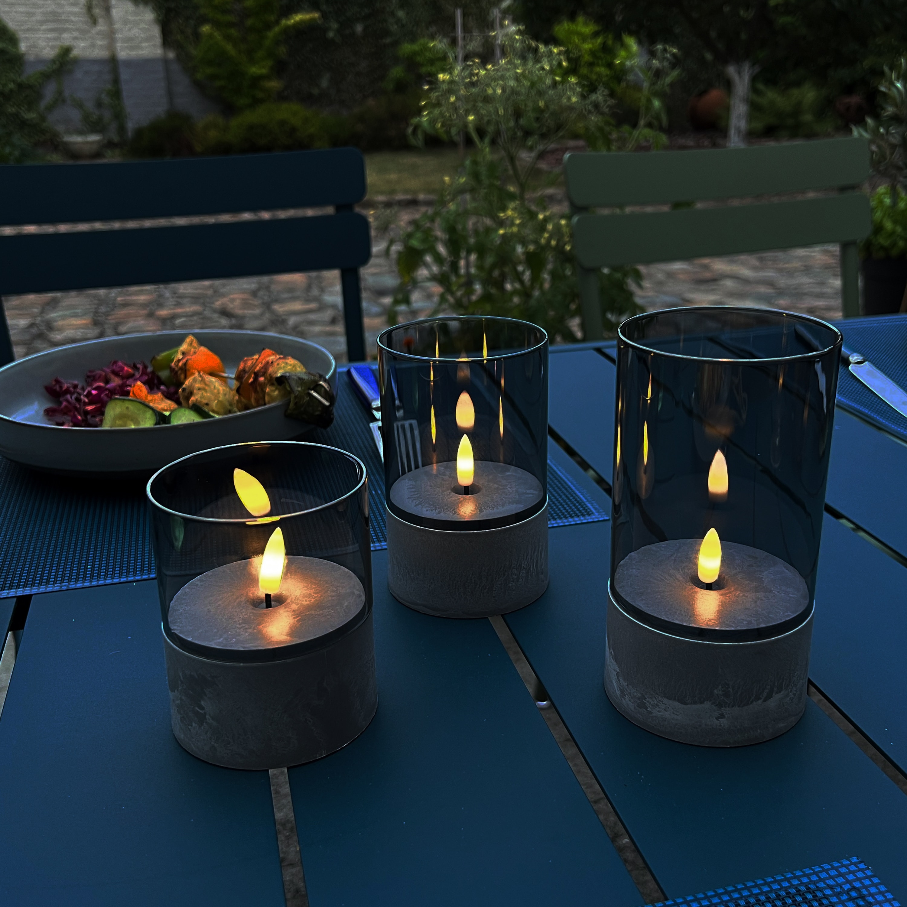 BRILLIANT LED Tischleuchten Kerzen Bougie, grau, rauchglas, 3 Stück