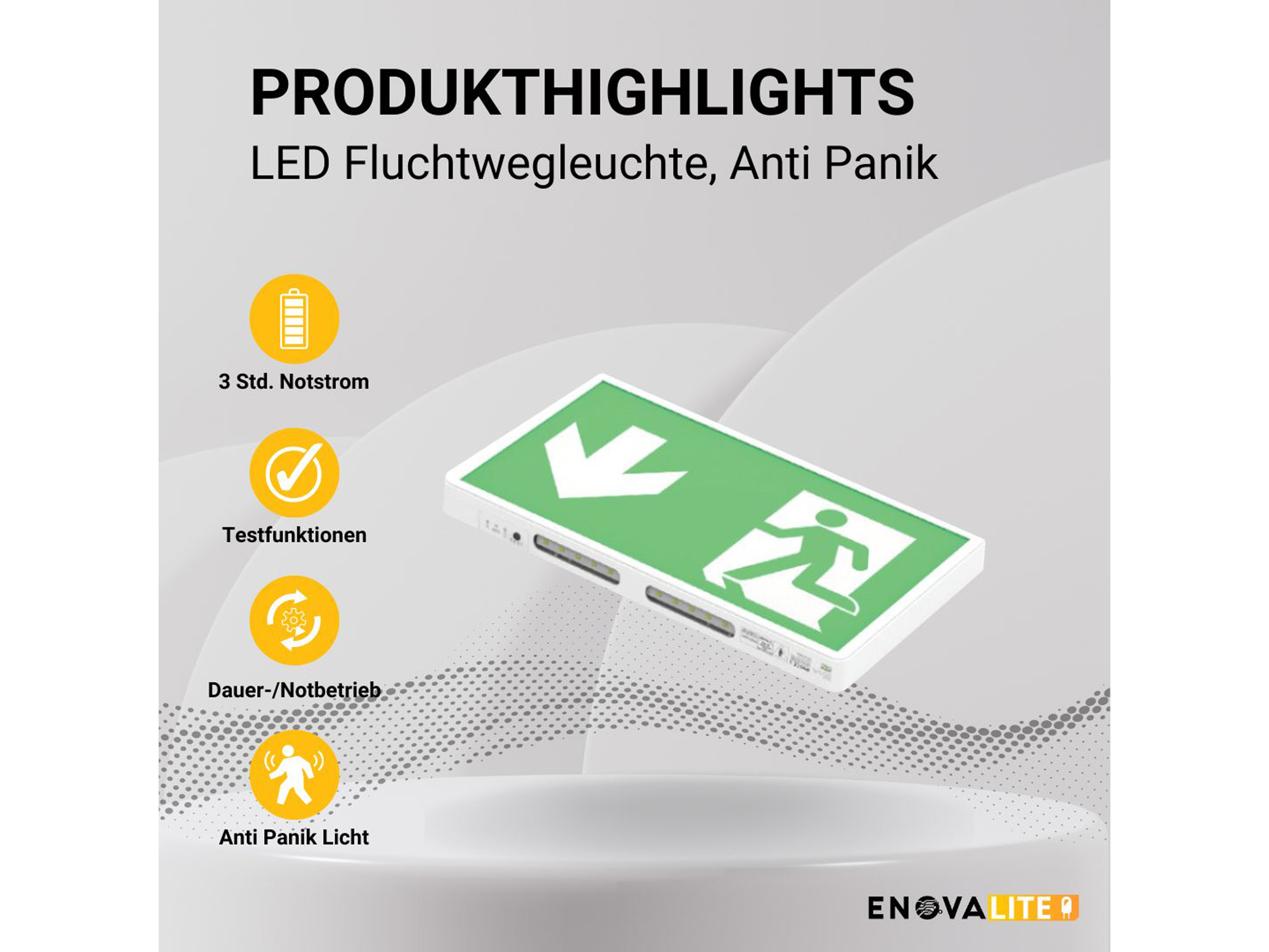 ENOVALITE LED-Fluchtwegleuchte, 200101, inkl. Notstromeinheit, TEST-Funktion ENOVALITE LED-Fluchtwegleuchte, 200101, inkl. Notstromeinheit, TEST-Funktion