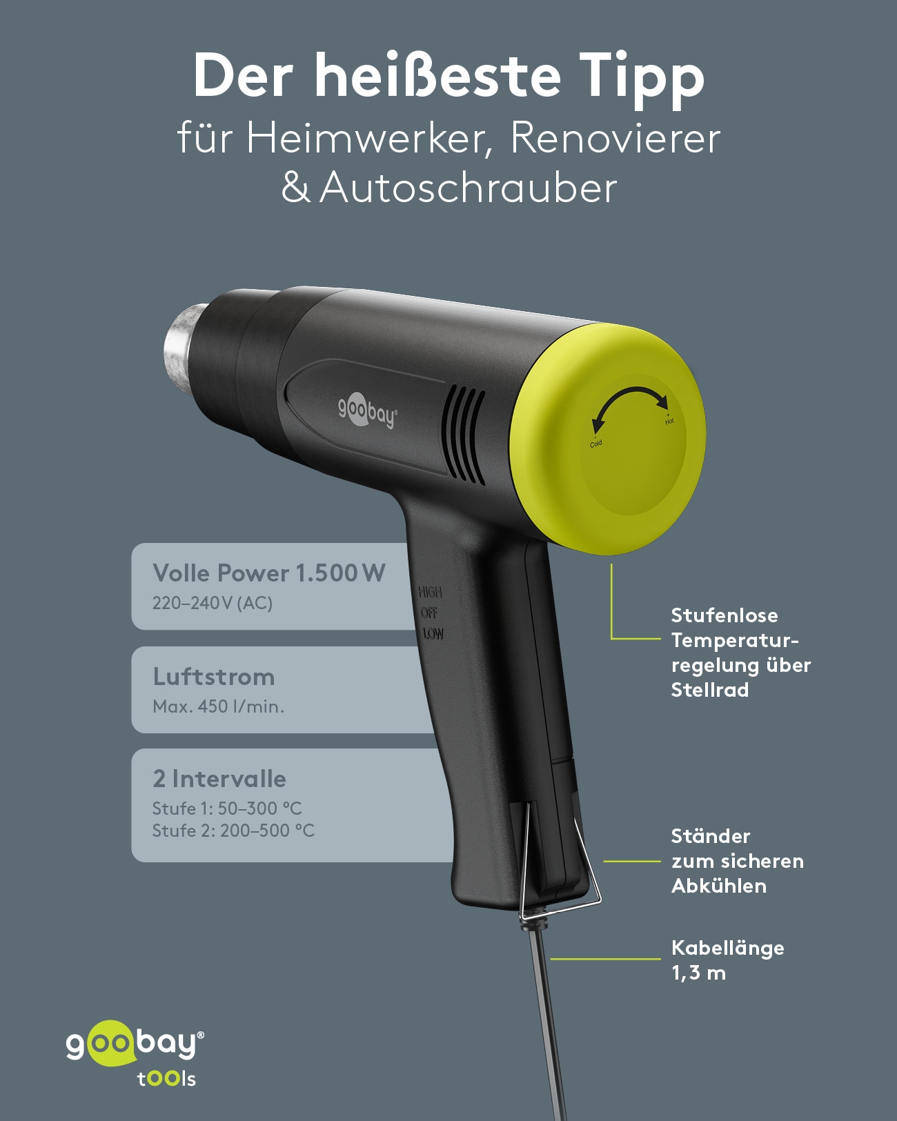 GOOBAY TOOLS Heißluftpistole Superior, 77822, 1500 W GOOBAY TOOLS Heißluftpistole Superior, 77822, 1500 W