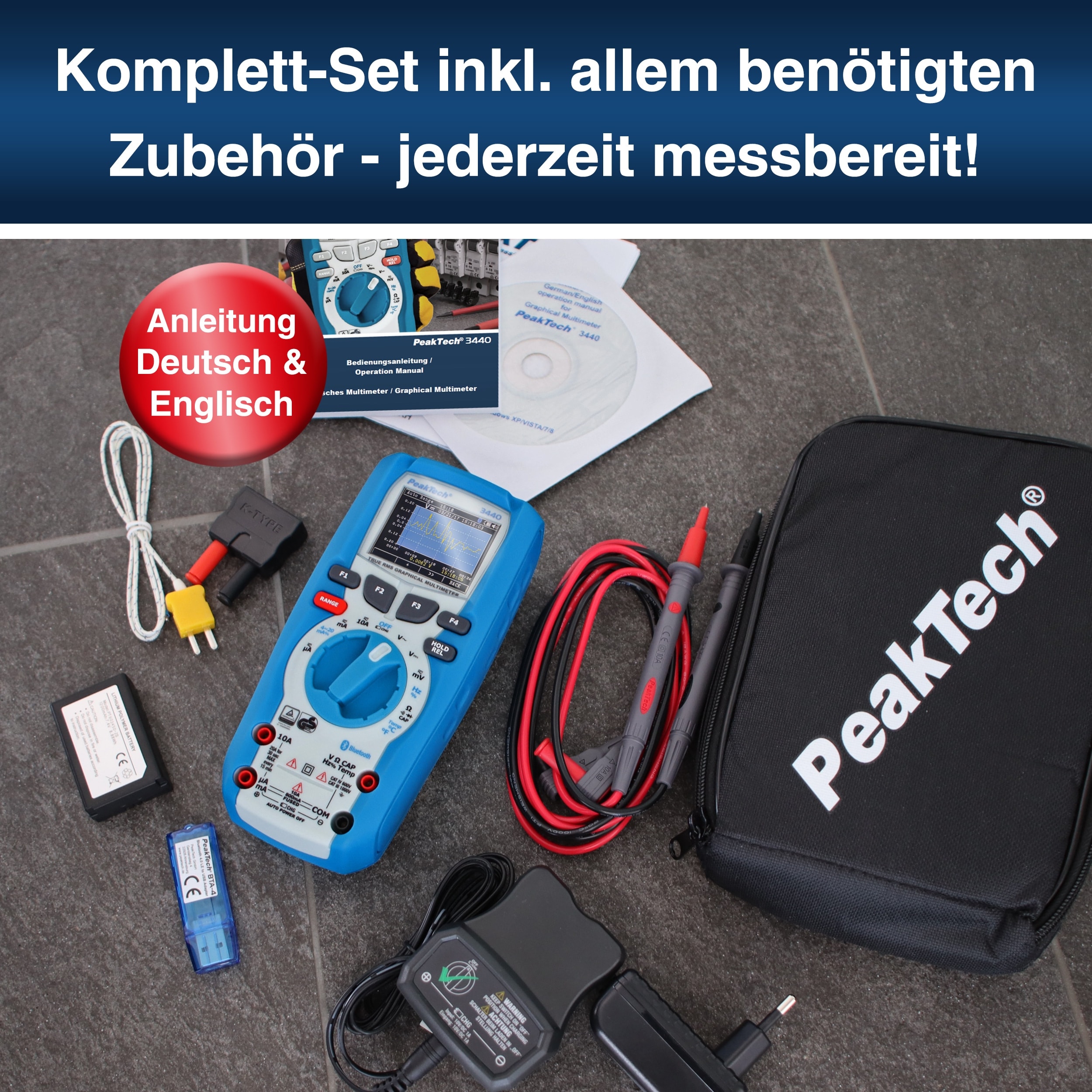 PEAKTECH Grafisches Multimeter, P 3440, 1000 V AC/DC, 10 A AC/DC, Bluetooth PEAKTECH Grafisches Multimeter, P 3440, 1000 V AC/DC, 10 A AC/DC, Bluetooth