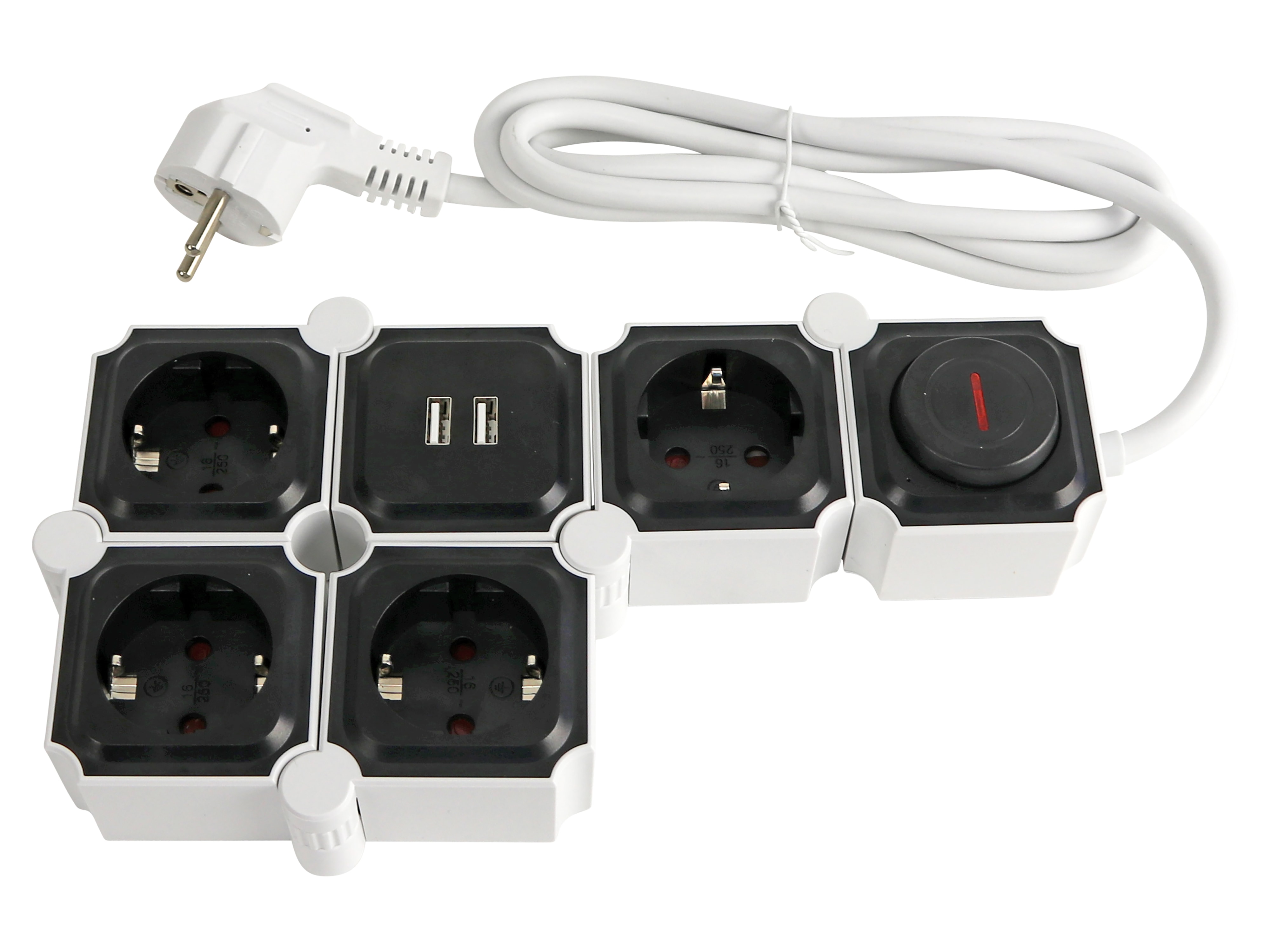 Steckdosenleiste, GT-WSL-01-F, 4-fach, Schaltbar, USB, weiß/schwarz Steckdosenleiste, GT-WSL-01-F, 4-fach, Schaltbar, USB, weiß/schwarz
