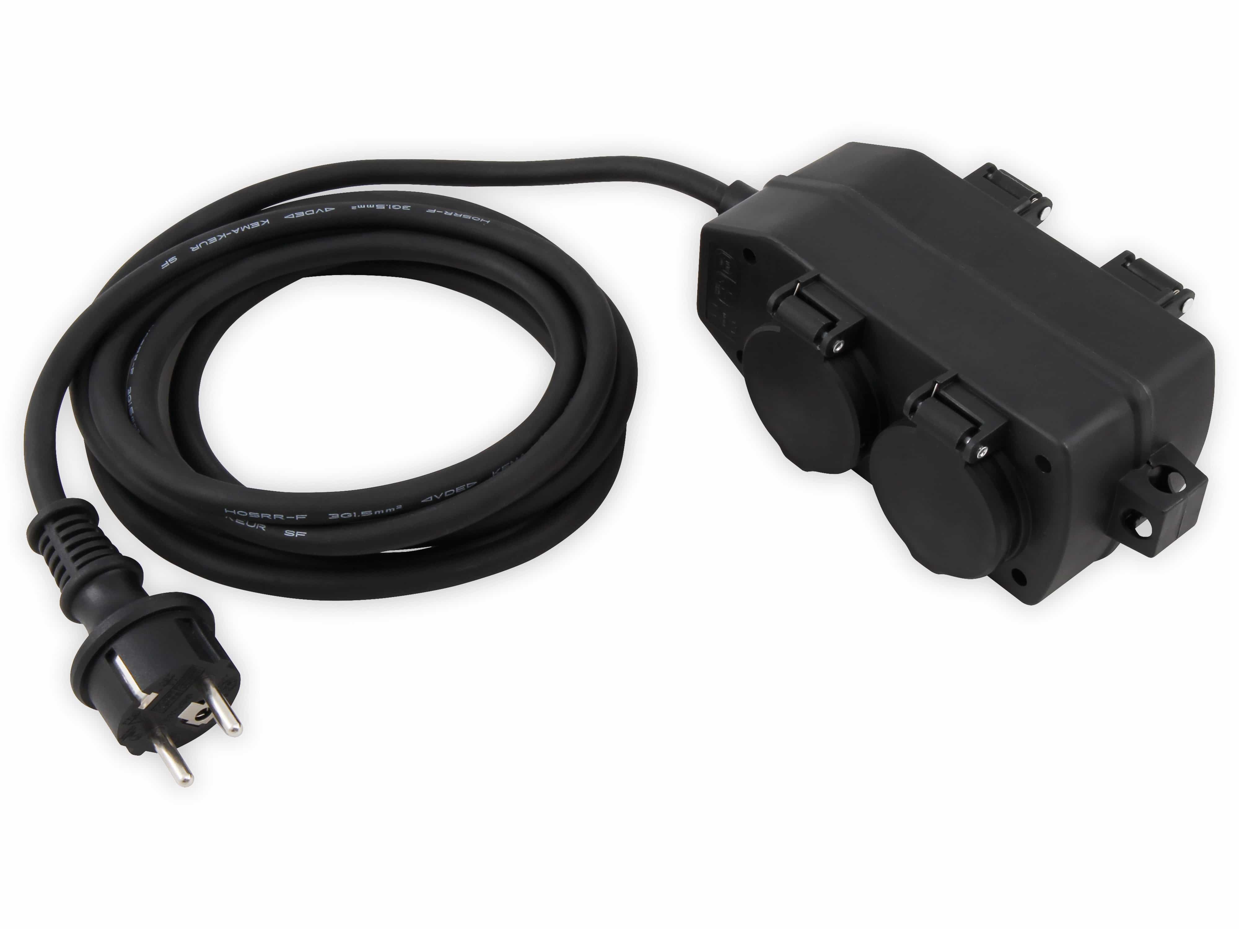 MCPOWER Steckdosenblock, 4-fach, IP44, Außenbereich, 3 m Zuleitung
