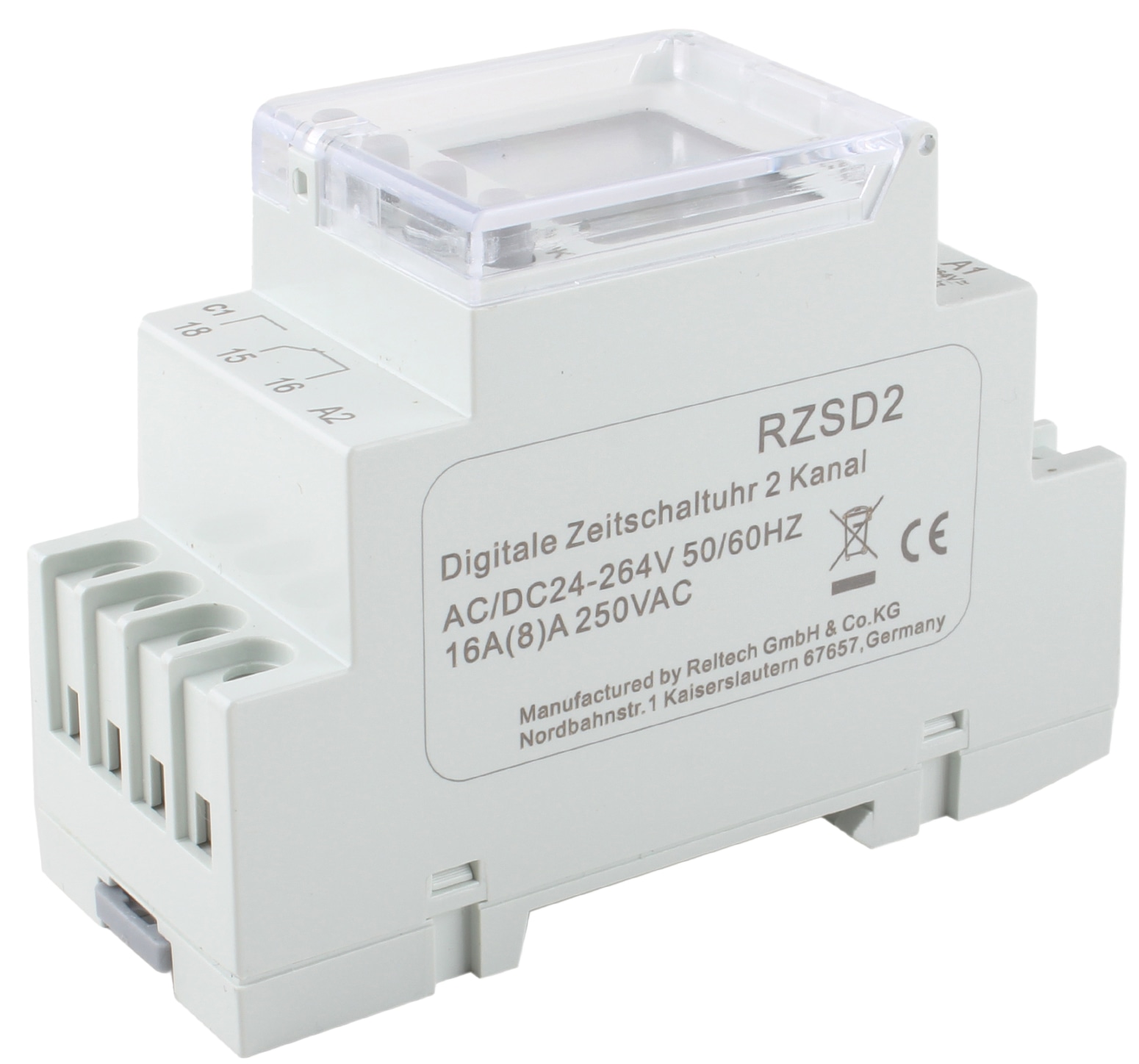 RELTECH Digitale Zeitschaltuhr RZSD2, 230 V, DIN-Schiene, 2 Kanal RELTECH Digitale Zeitschaltuhr RZSD2, 230 V, DIN-Schiene, 2 Kanal