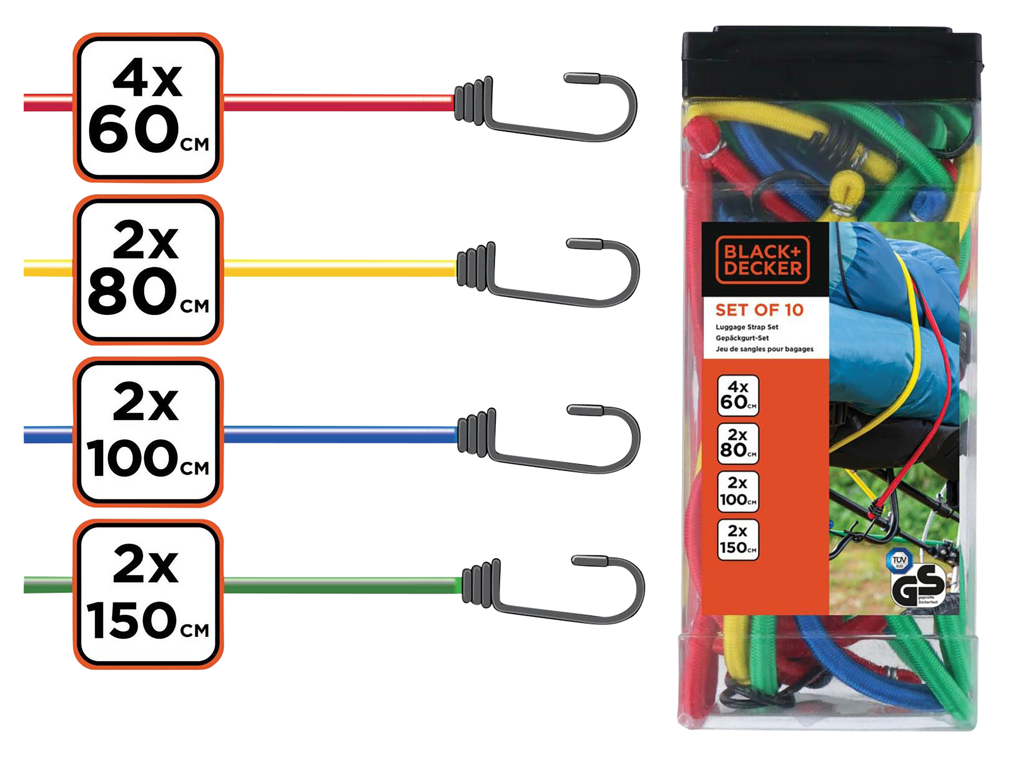 BLACK & DECKER Gepäckstrang-Set, 60/80/100/150 cm, 10-teilig BLACK & DECKER Gepäckstrang-Set, 10-teilig